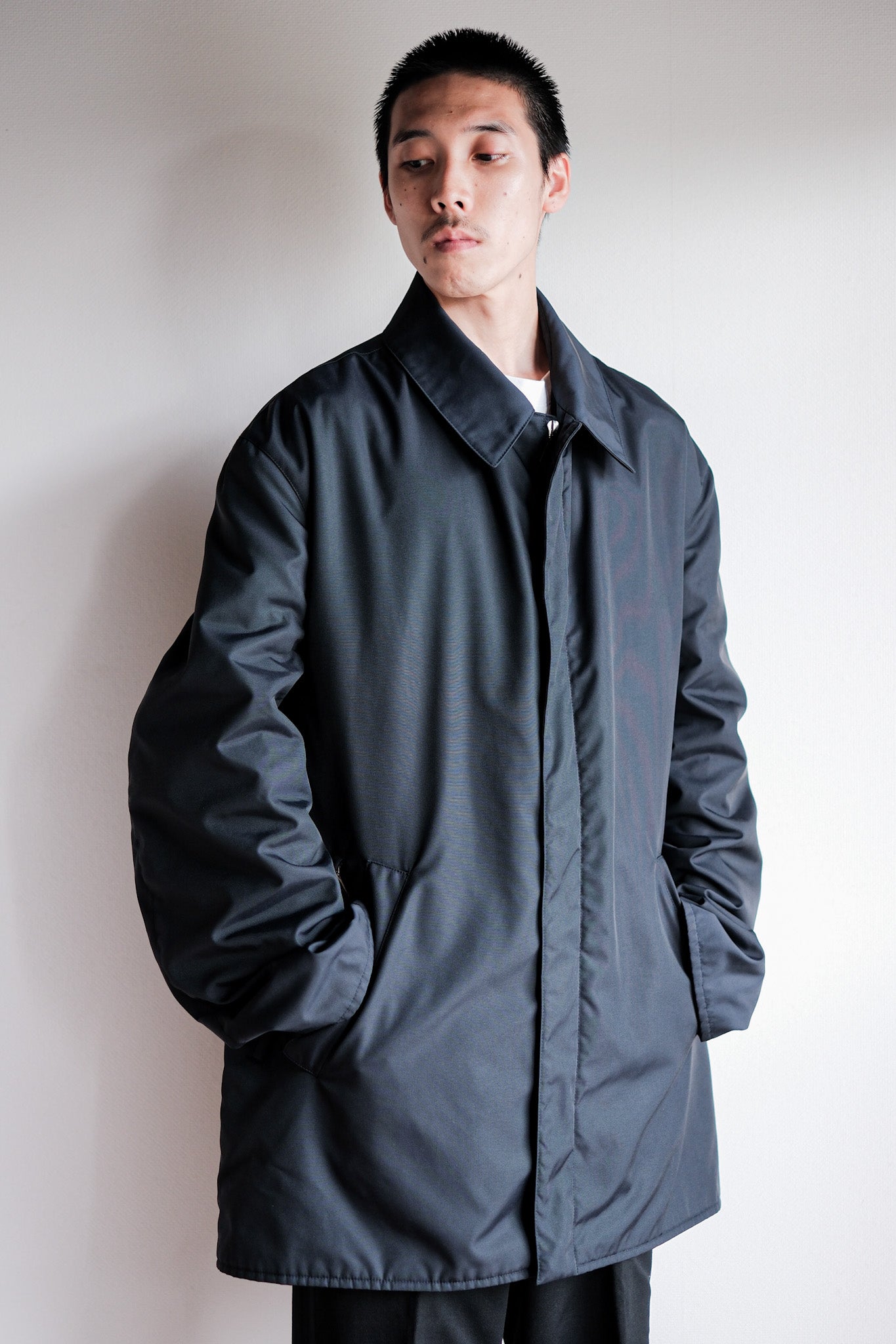 【~90's】Old Hermès Paris Navy Polyamide Harf Coat Size.56