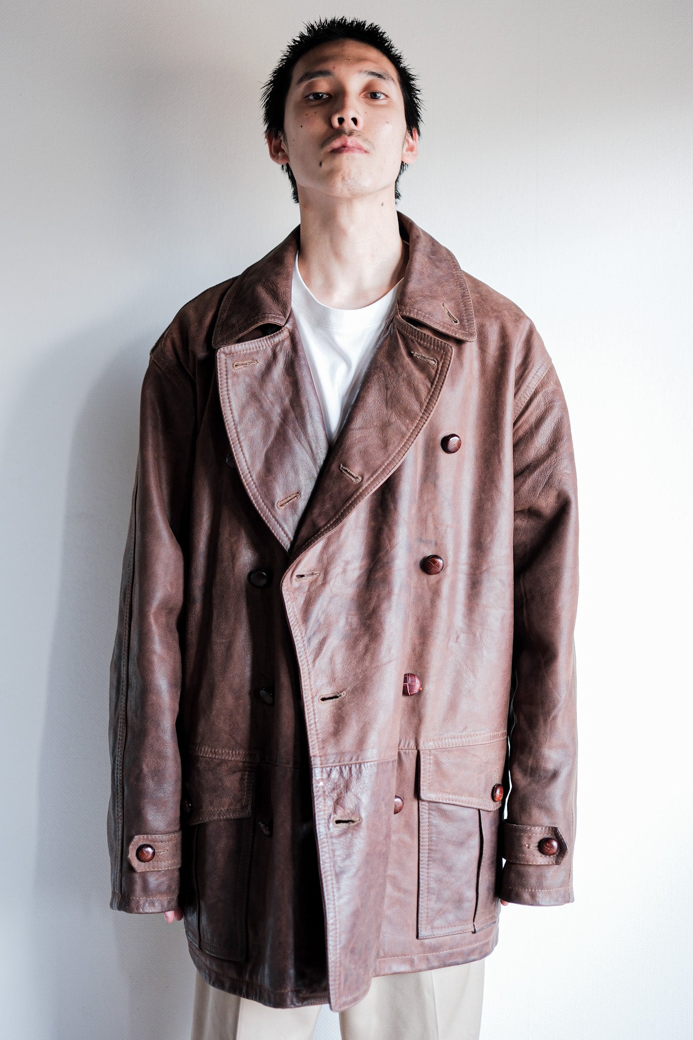 【~80's】Italian Vintage Double Breasted Leather Jacket Size.52