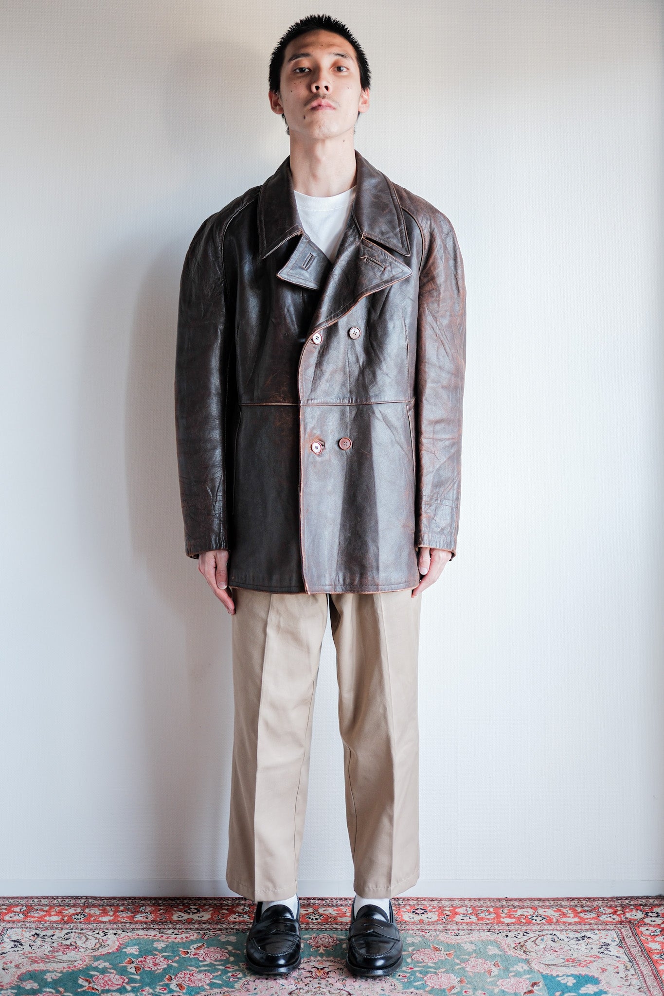 【~50's】French Army Motorcycle Leather Jacket Size.B2