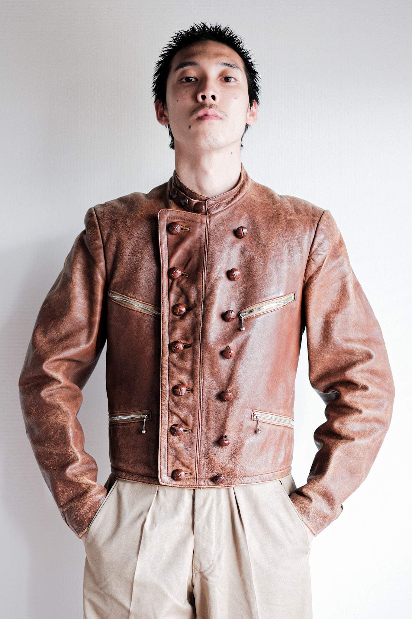 【~30's】German Vintage Double Breasted Motorcycle Leather Jacket