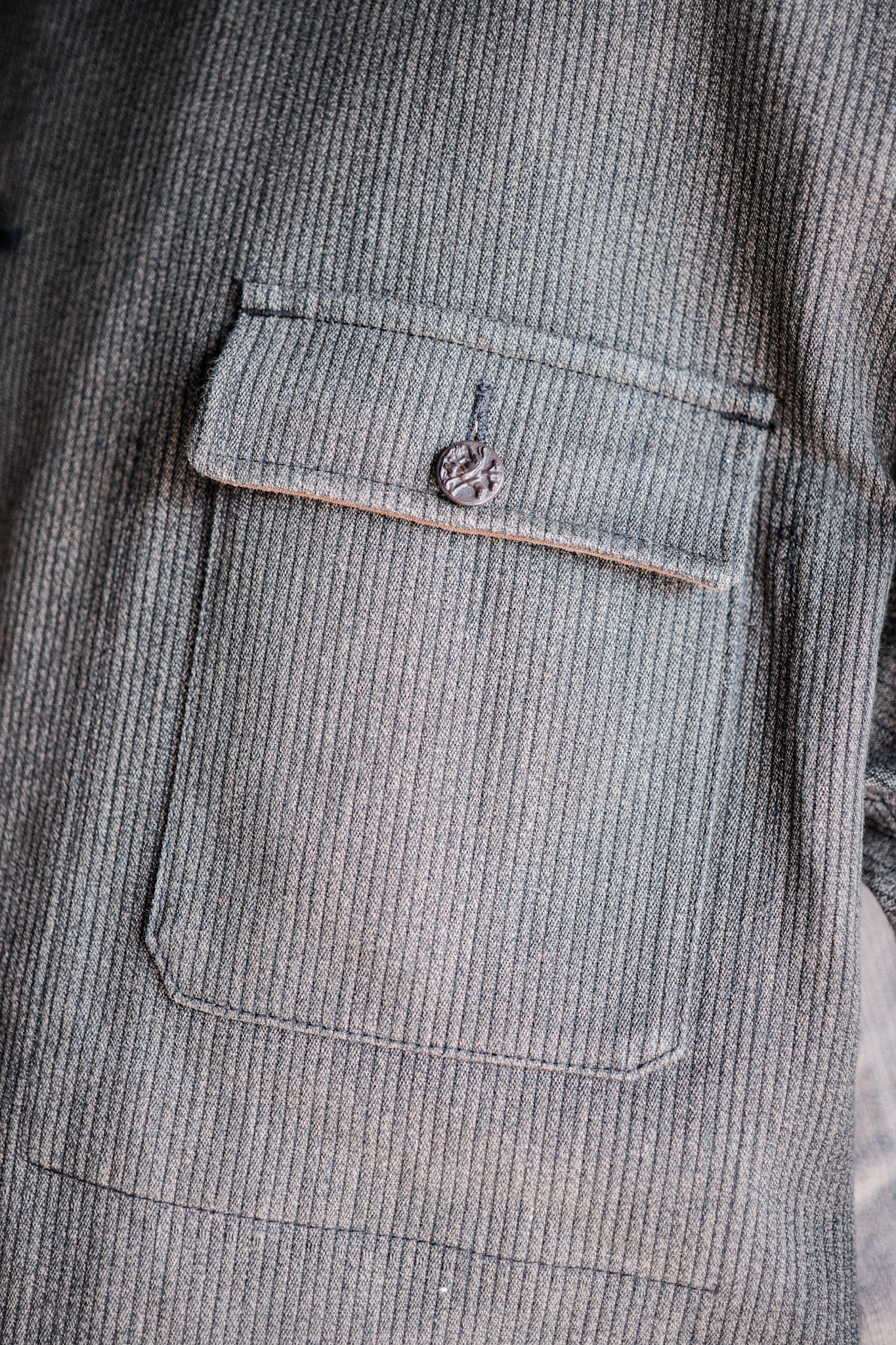 【~60's】French Vintage Brown Salt & Pepper Cotton Pique Hunting Jacket Size.56 "Le Mont St. Michel"