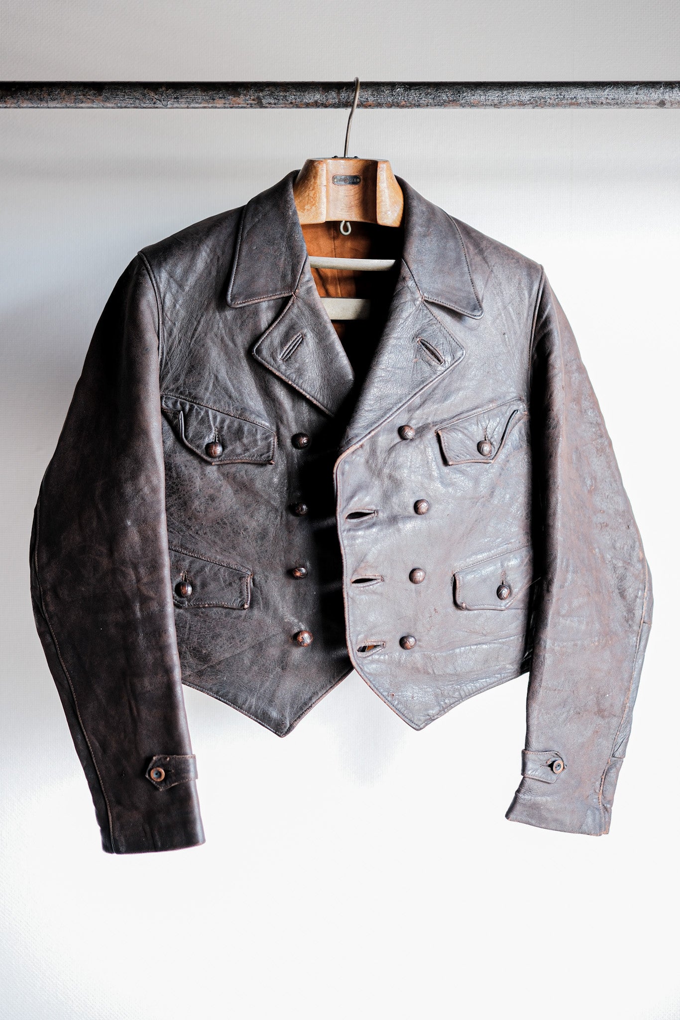 【~40's】German Vintage Double Breasted Motorcycle Leather Jacket