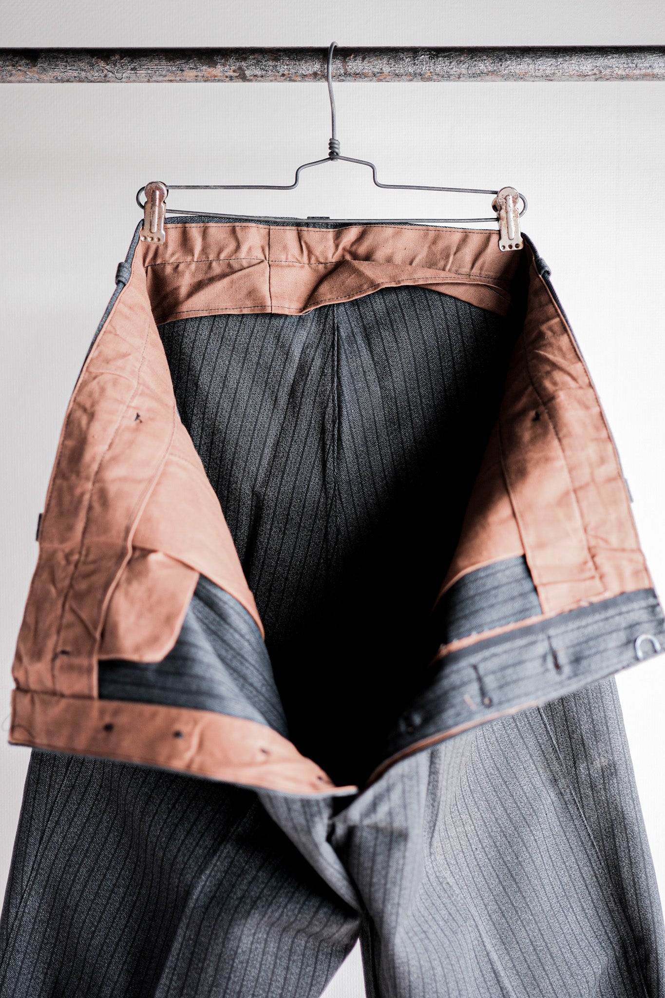 【~40's】French Vintage Salt & Pepper Cotton Striped Work Pants "Dead Stock"