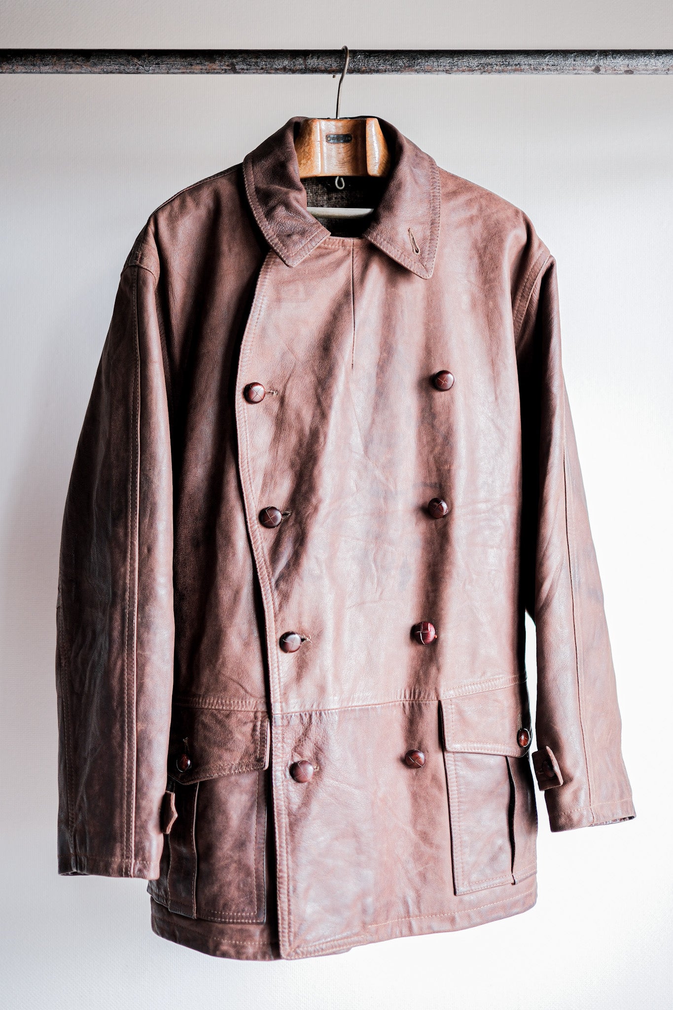 【~80's】Italian Vintage Double Breasted Leather Jacket Size.52