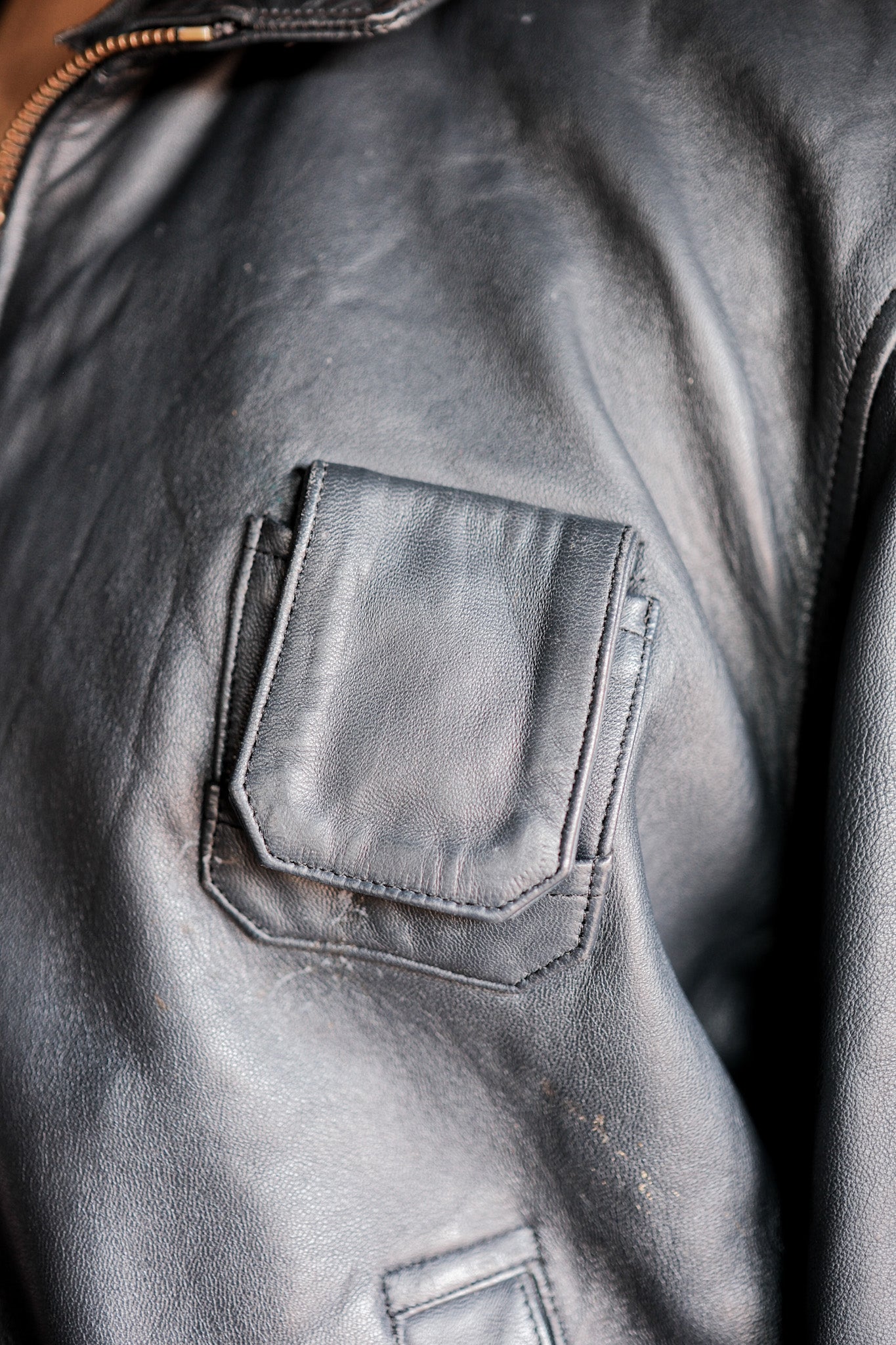 【~70's】French Air Force Pilot Leather Jacket With Chin Strap Size.100L