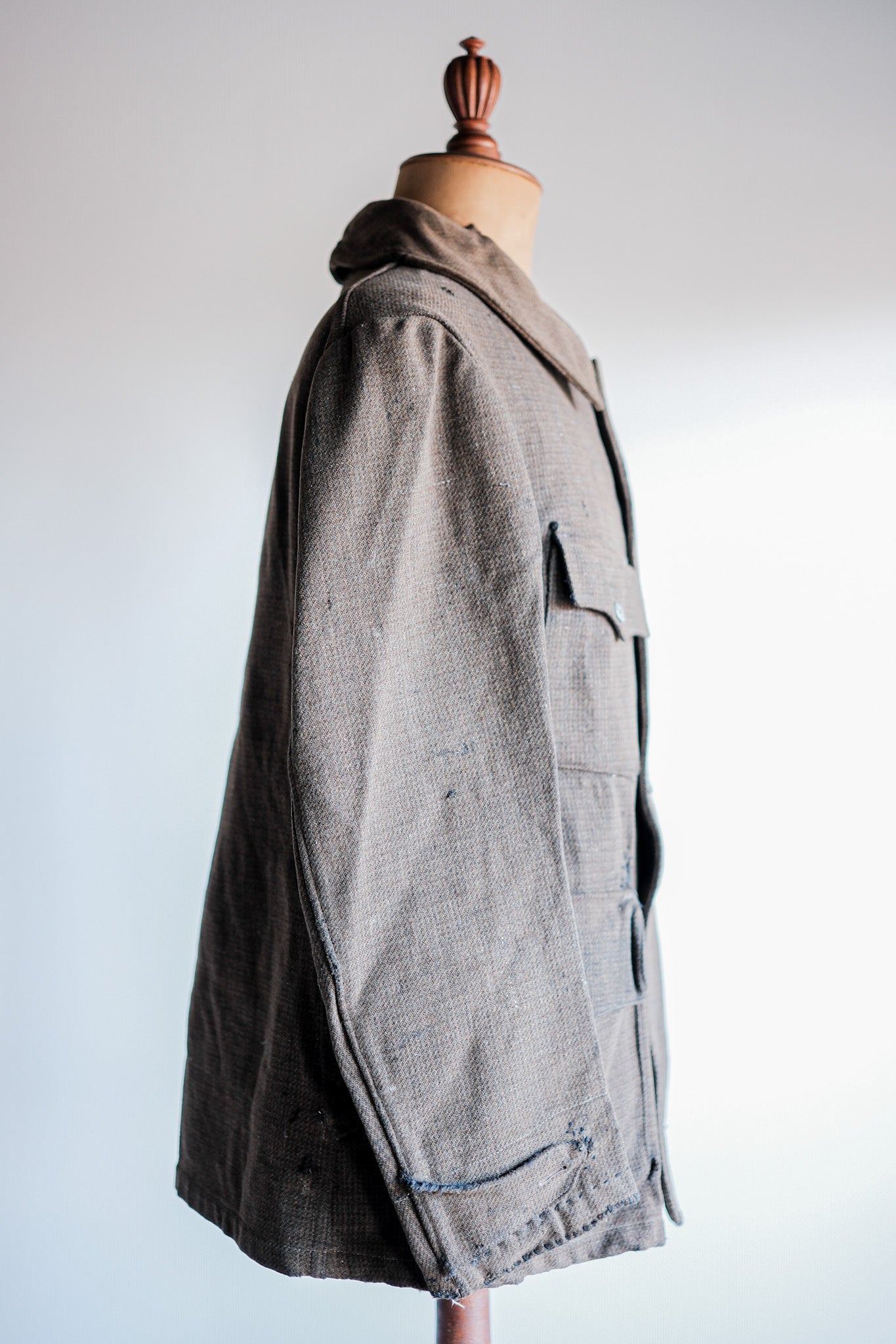 【~30's】French Vintage Brown Wool Hunting Jacket "Boro"