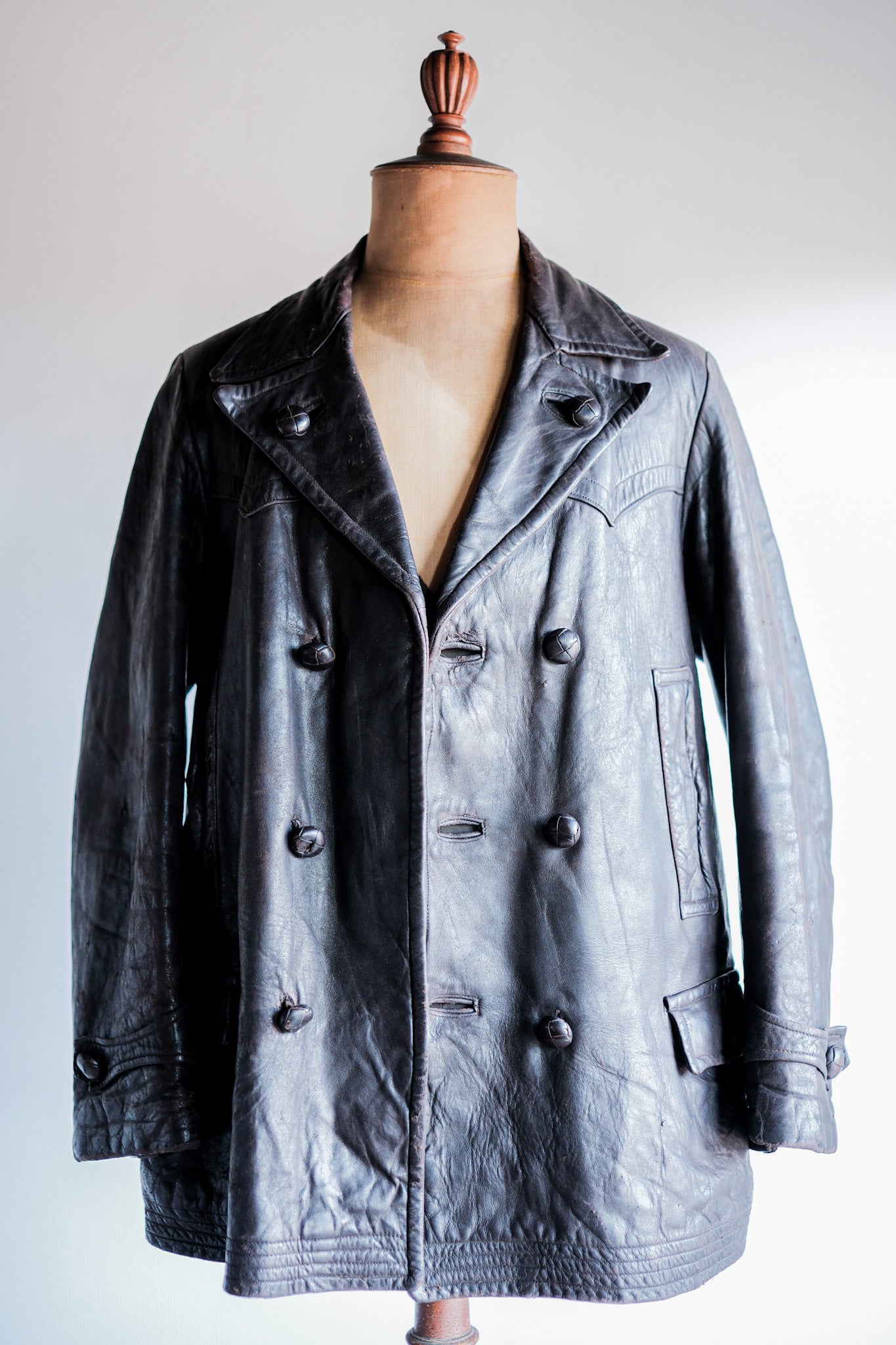 【~30's】German Vintage Double Breasted Motorcycle Leather Jacket