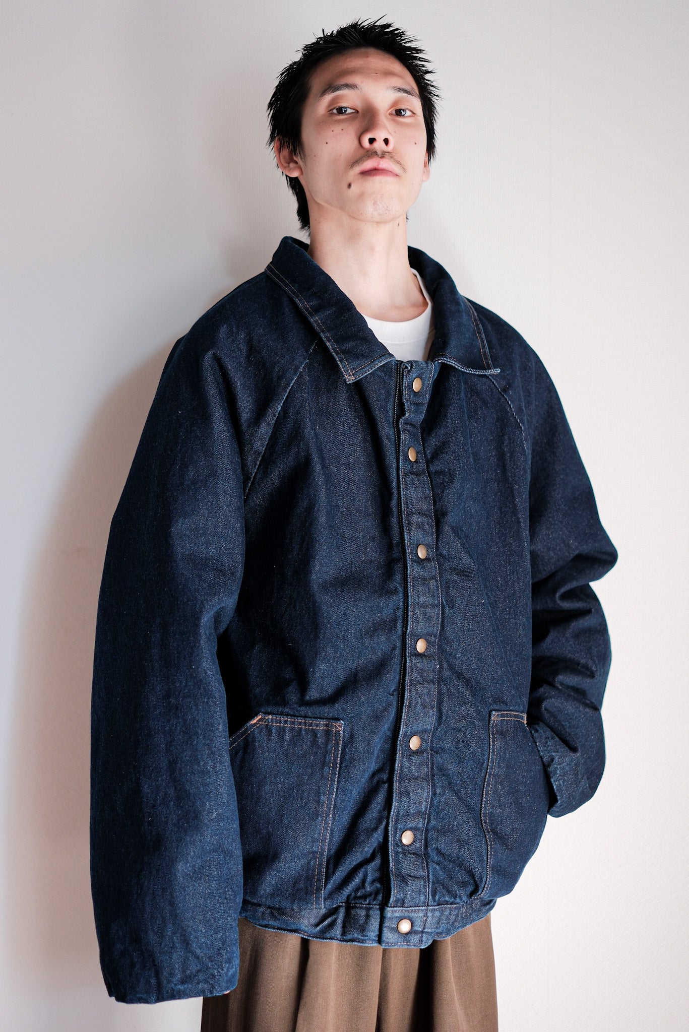 【~80's】American Vintage Raglan Sleeves Padded Denim Jacket Size.54