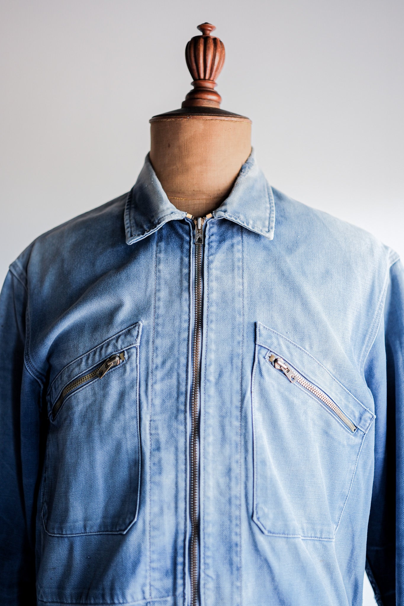 【~50’s】French Vintage Blue Cotton Twill Cyclist Jacket "Adolphe Lafont"