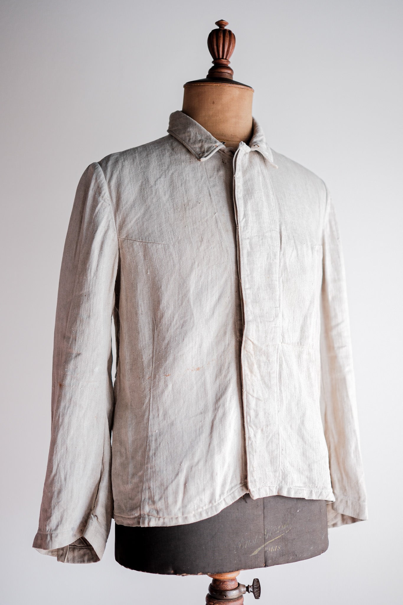 【~40's】German Air Force Drillich HBT Linen Jacket With Chin Strap "Luftwaffe"