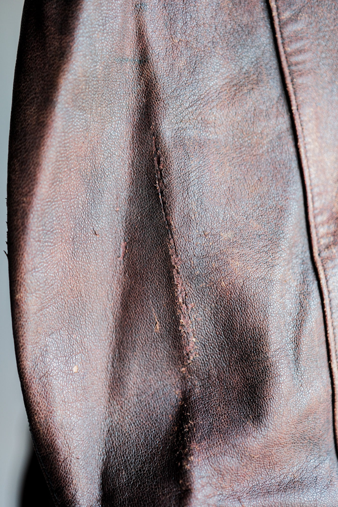 【~40's】French Vintage Double Breasted Brown Leather Coat With Chin Strap