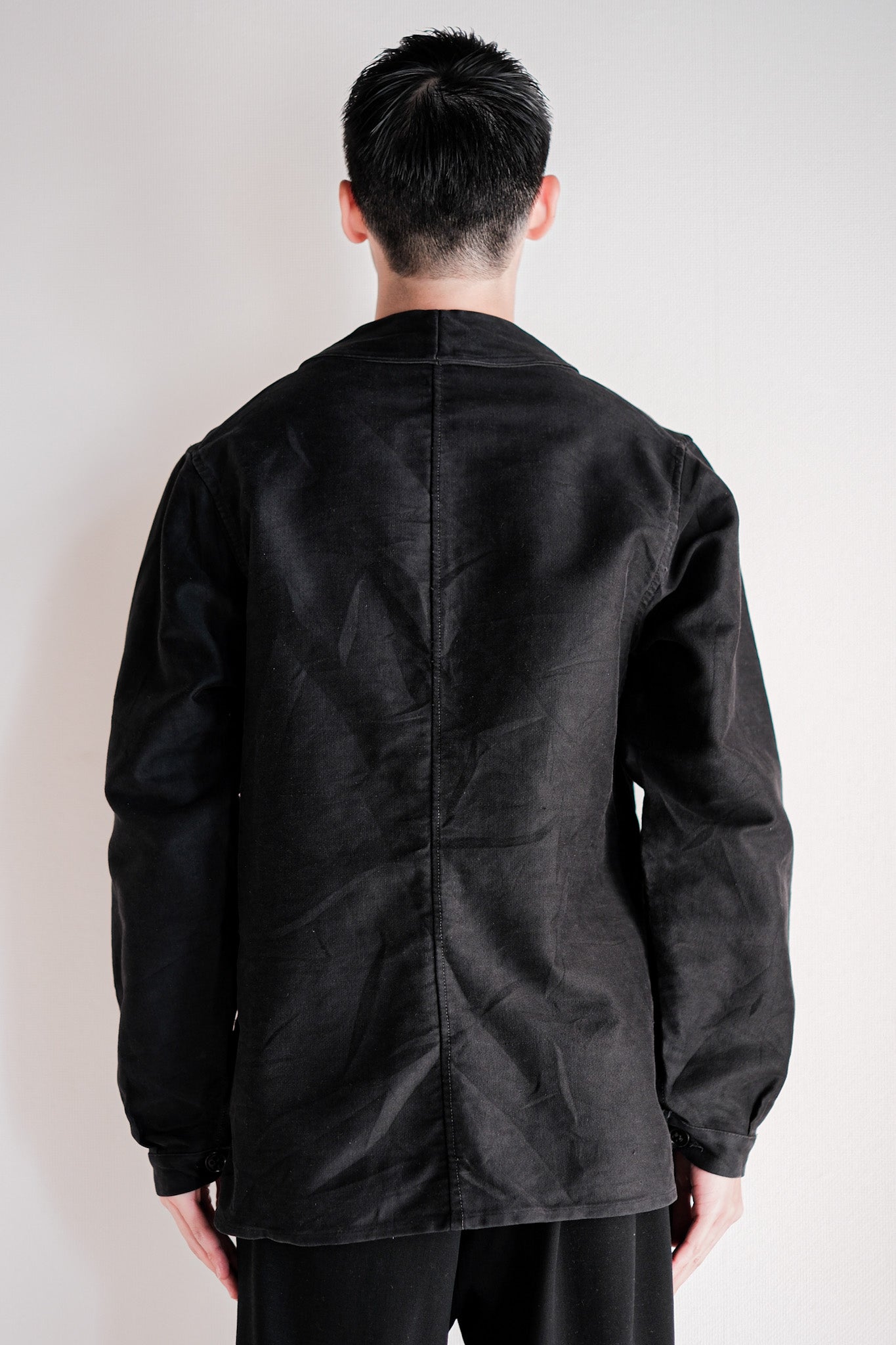 【~30's】French Vintage Black Moleskin Work Jacket "Le Mont St. Michel"