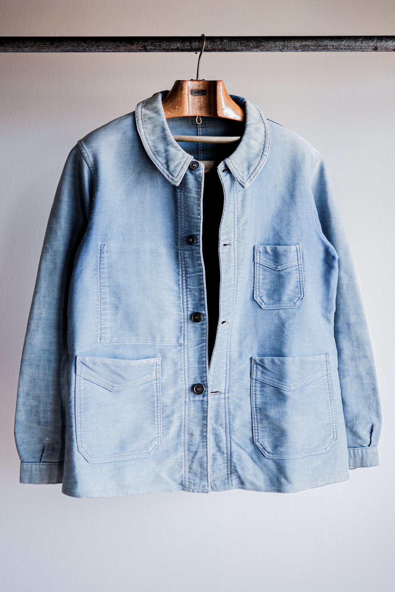 【~40's】French Vintage Blue Moleskin Work Jacket "4 Buttons"