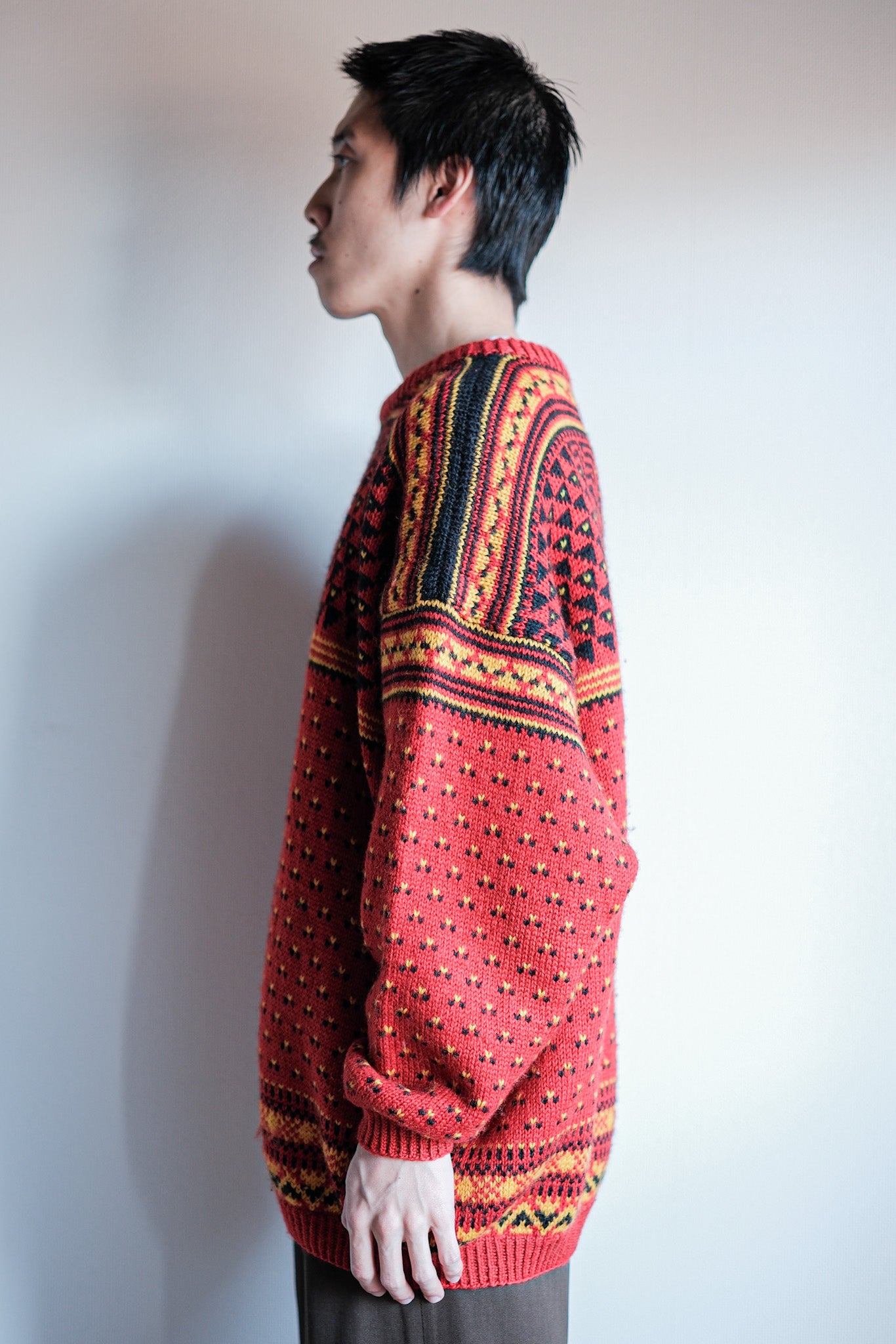 【~60's】British Vintage Fisherman Crew Neck Wool Jumper "Handmade"