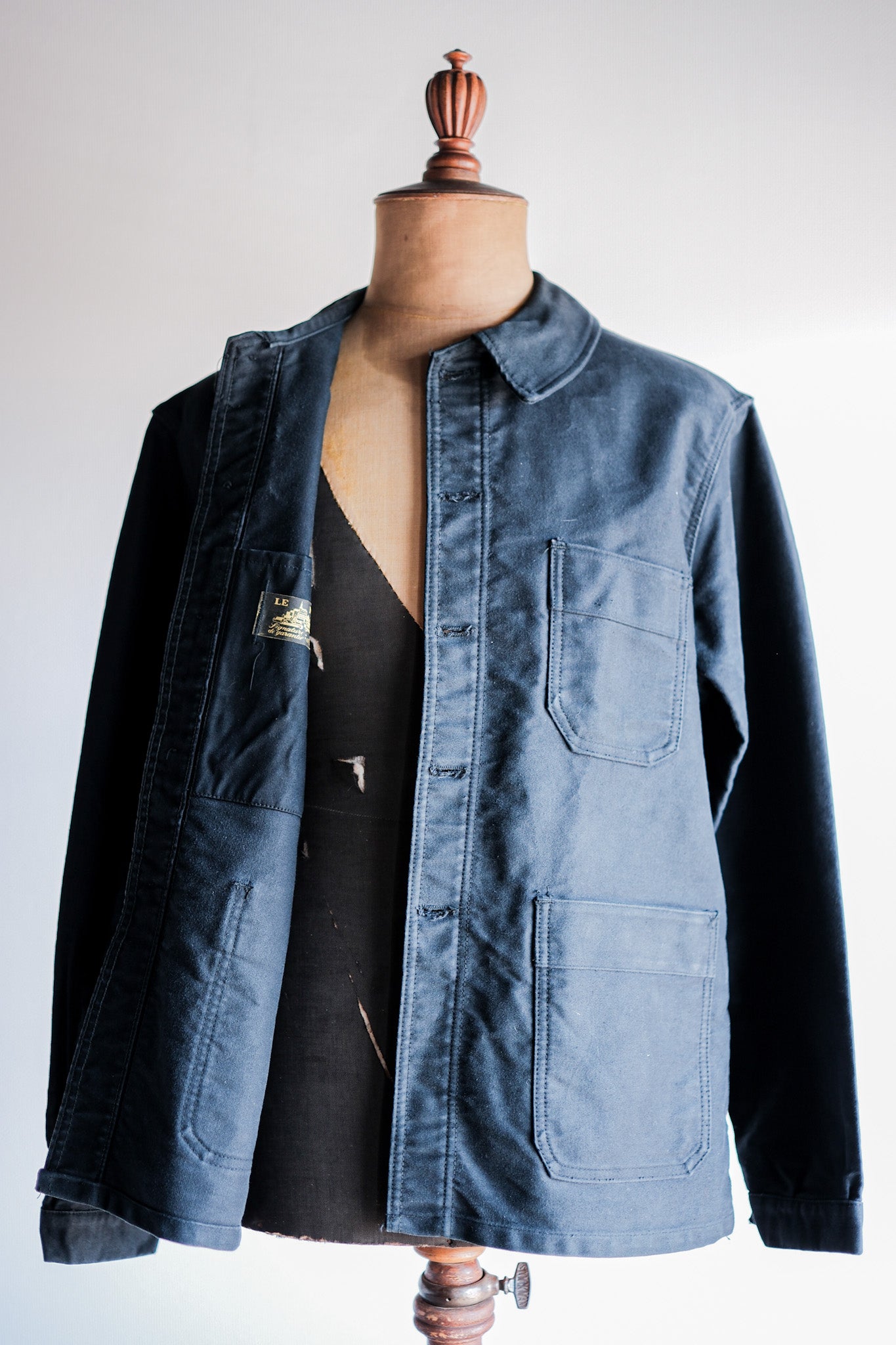 【~60's】French Vintage Black Moleskin Work Jacket "Le Mont St. Michel"