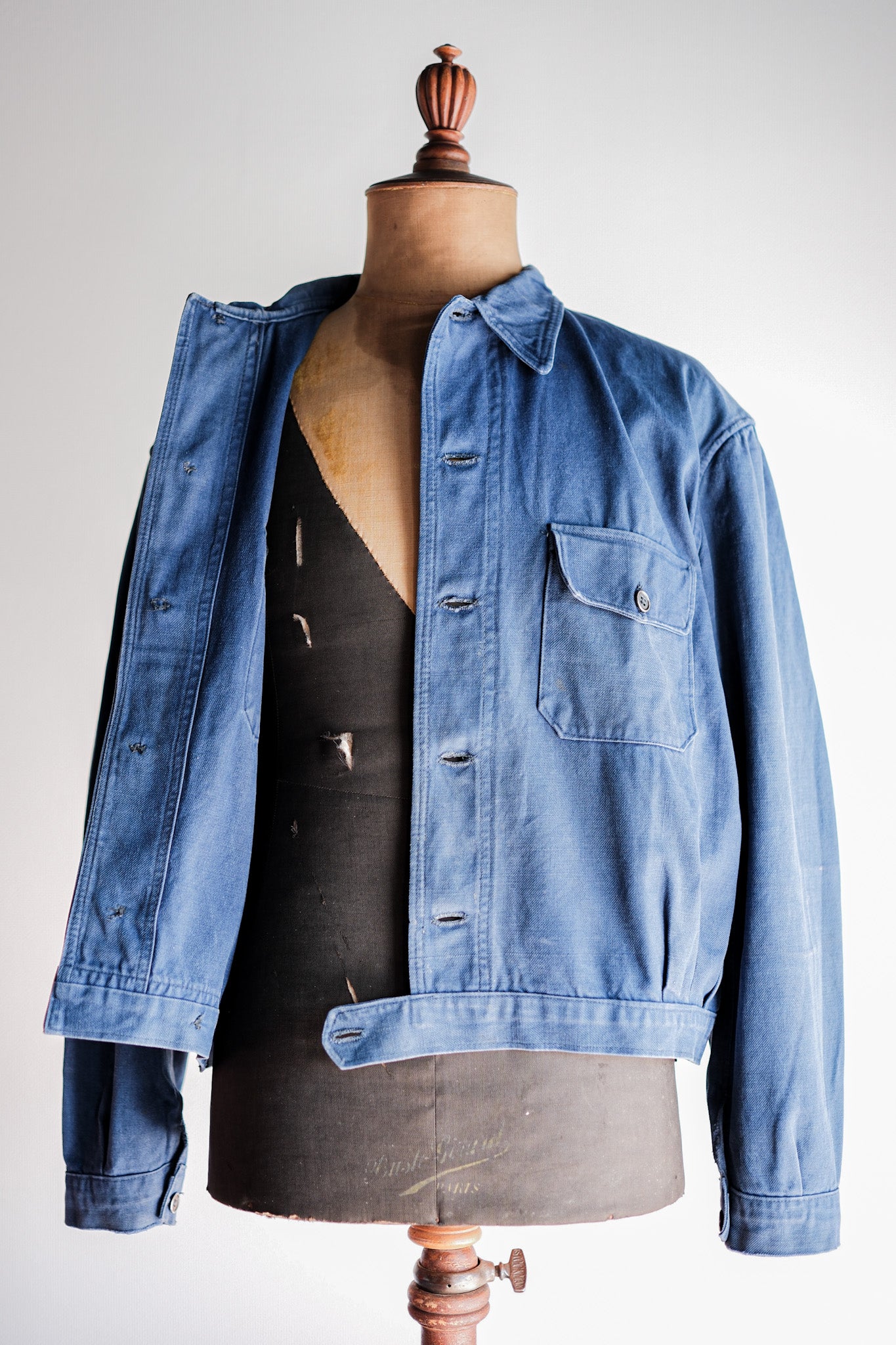 【~40’s】French Vintage Indigo Cotton Twill Cyclist Jacket