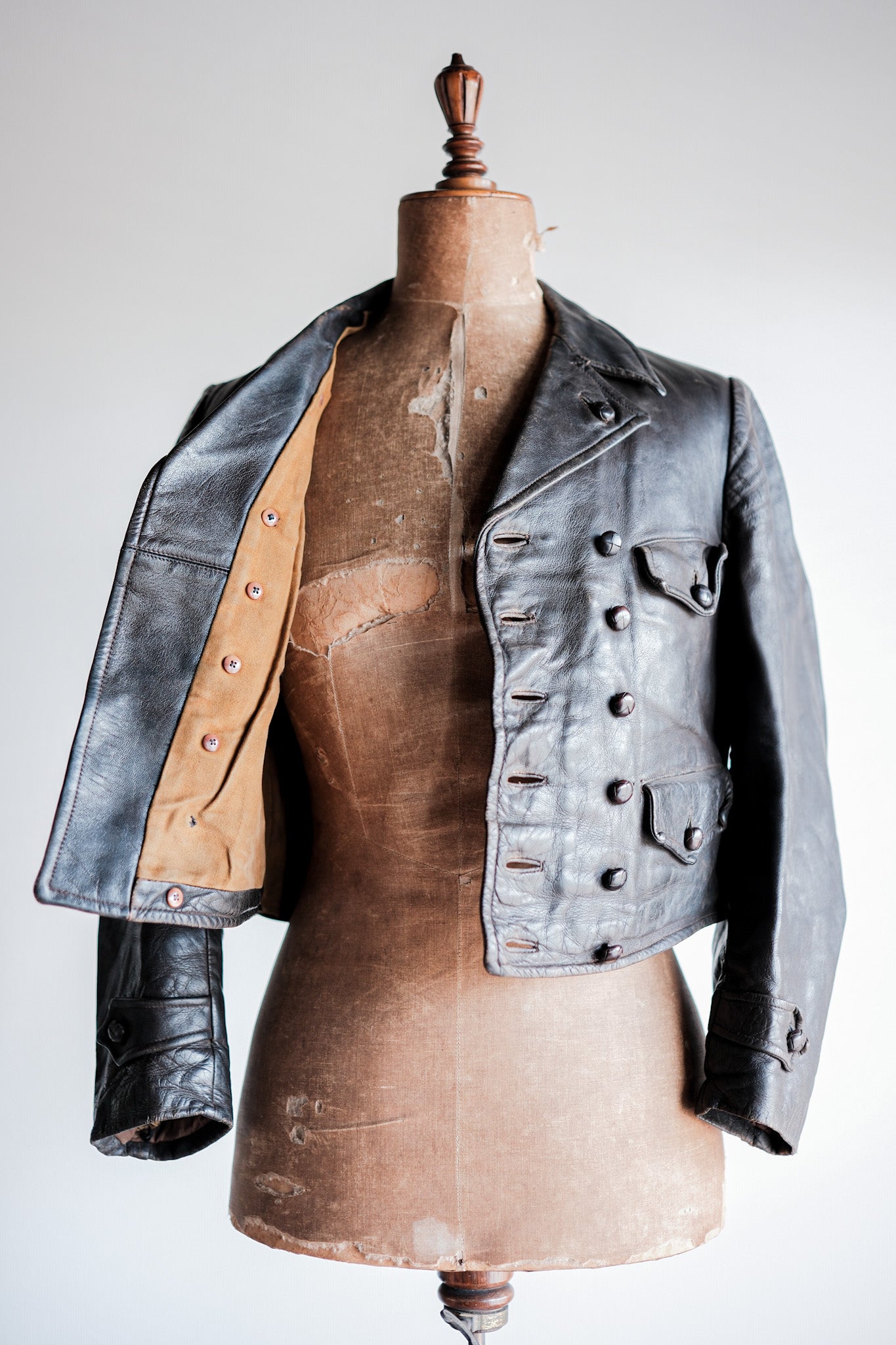 【~40's】German Vintage Double Breasted Motorcycle Leather Jacket