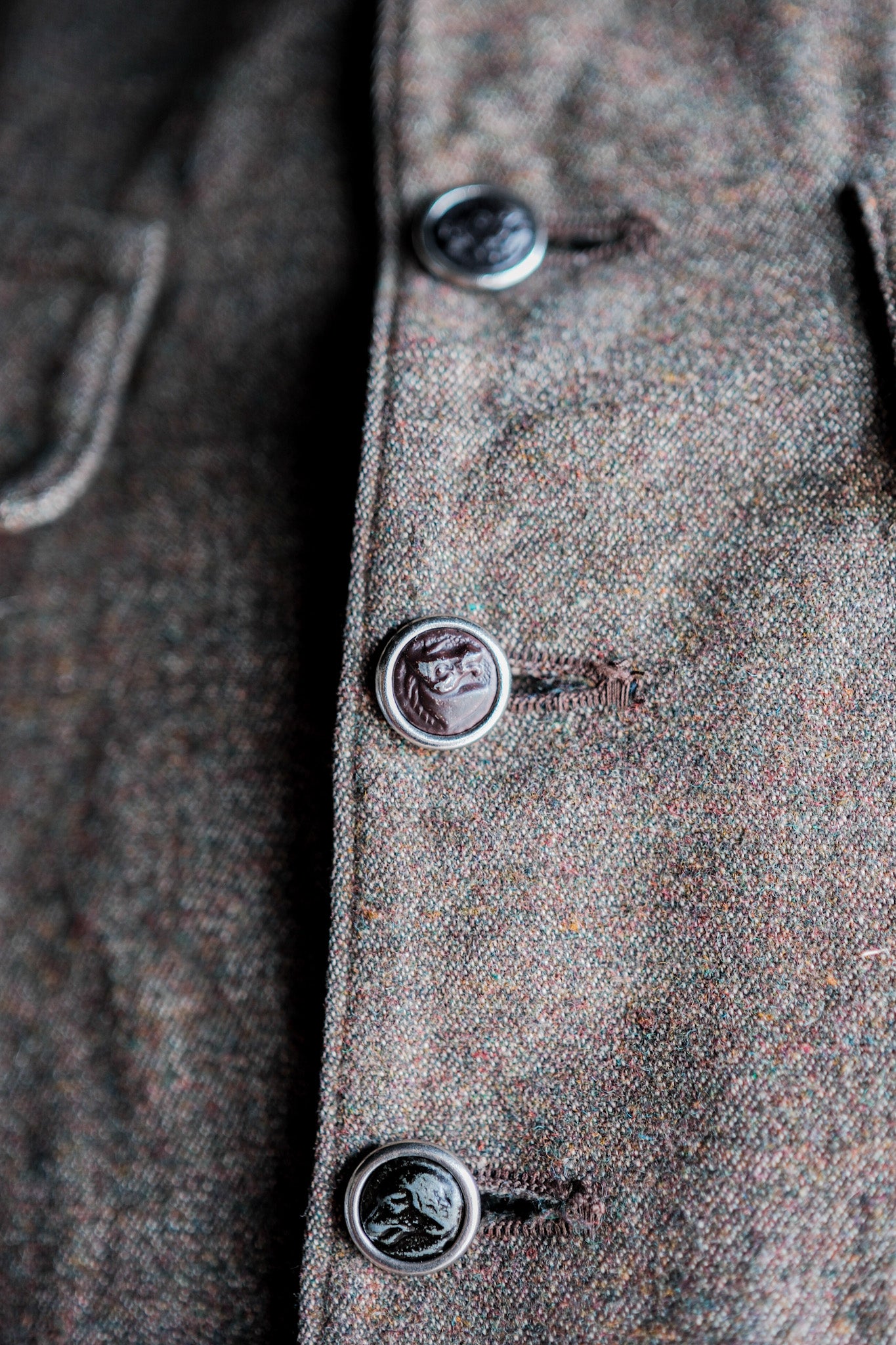 【~40's】French Vintage Brown Mix Wool Hunting Gilet