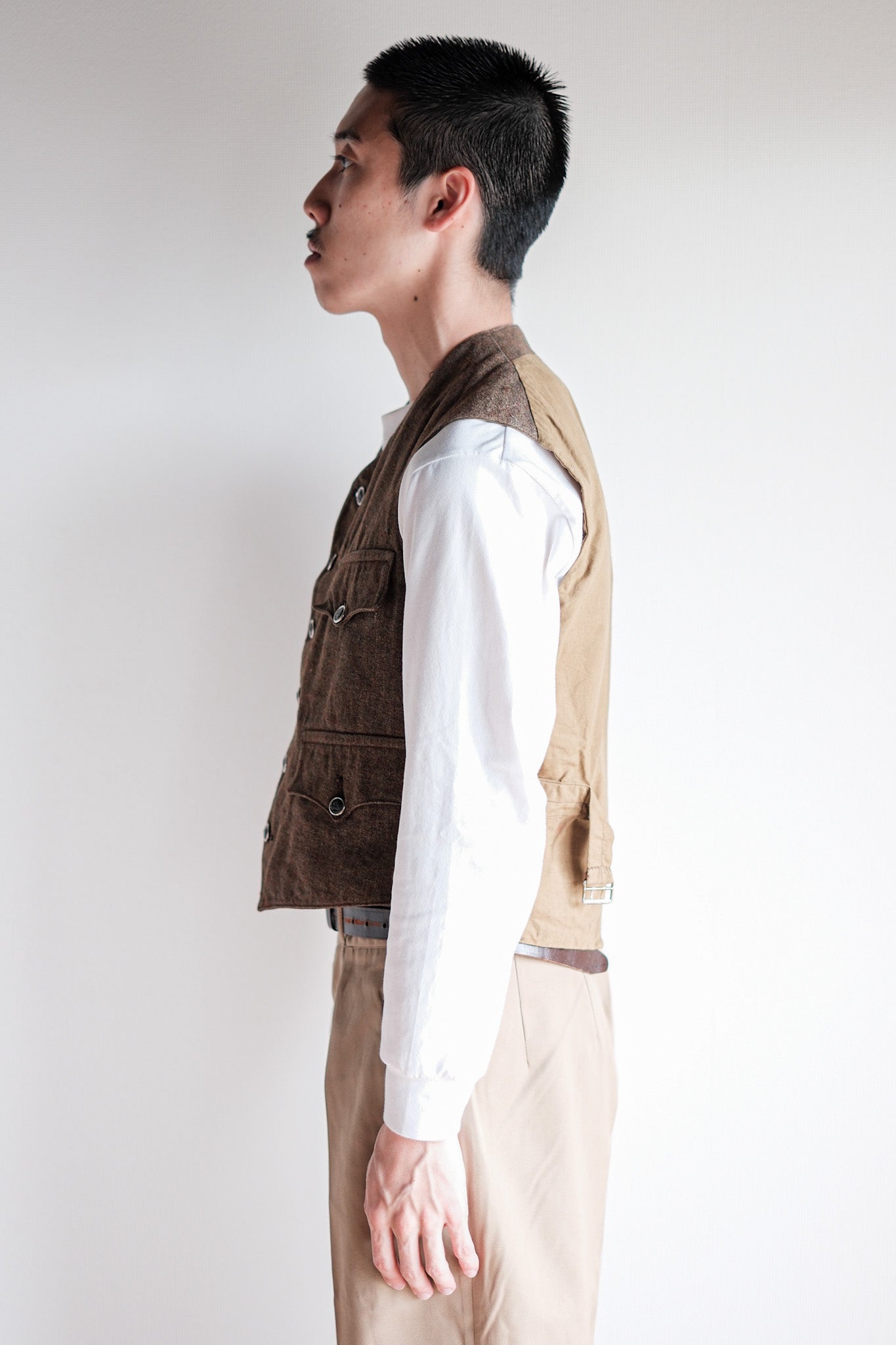 【~40's】French Vintage Brown Mix Wool Hunting Gilet