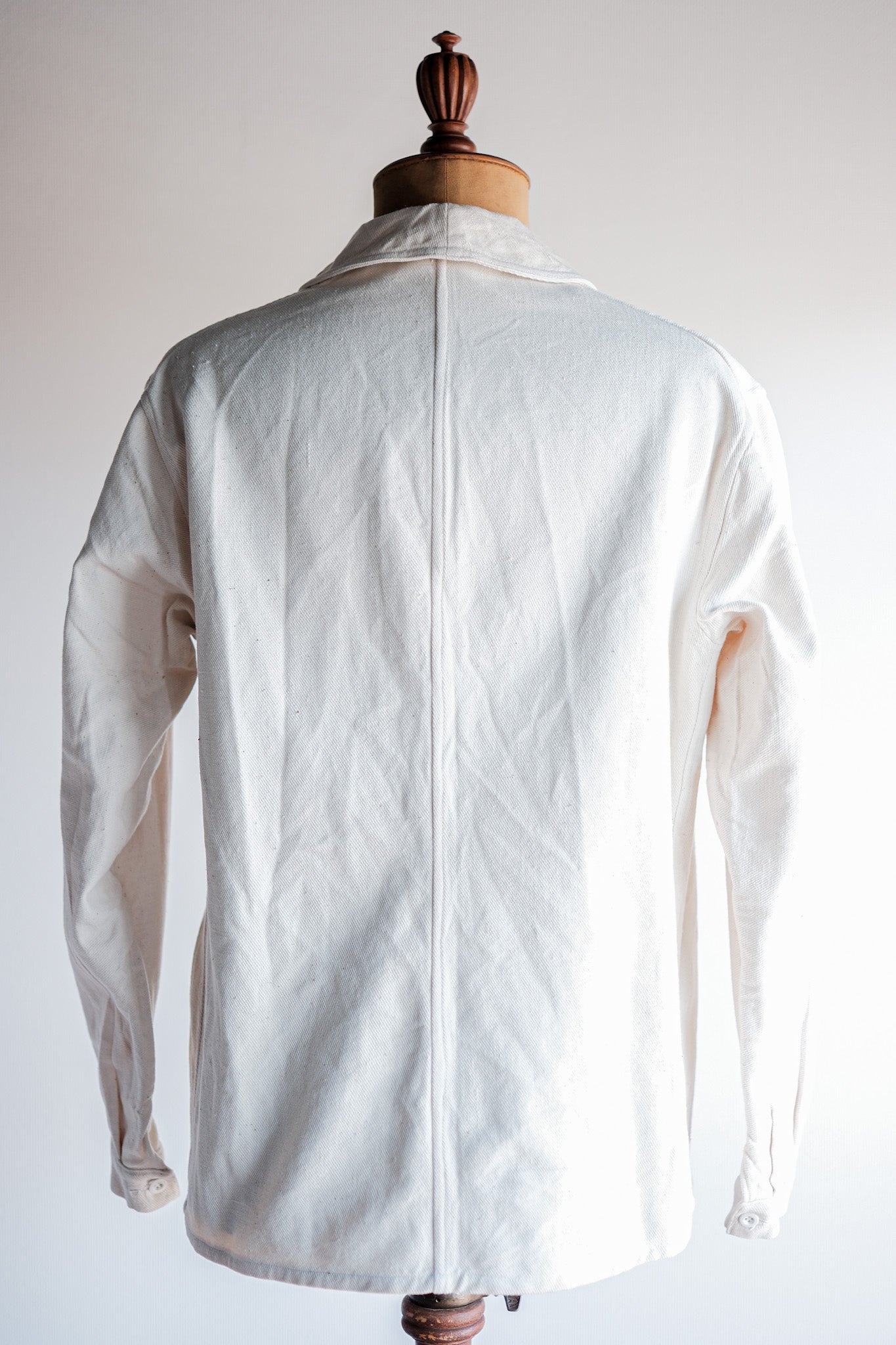 【~40's】French Vintage White Cotton Twill Work Jacket Size.48 "Dead Stock"