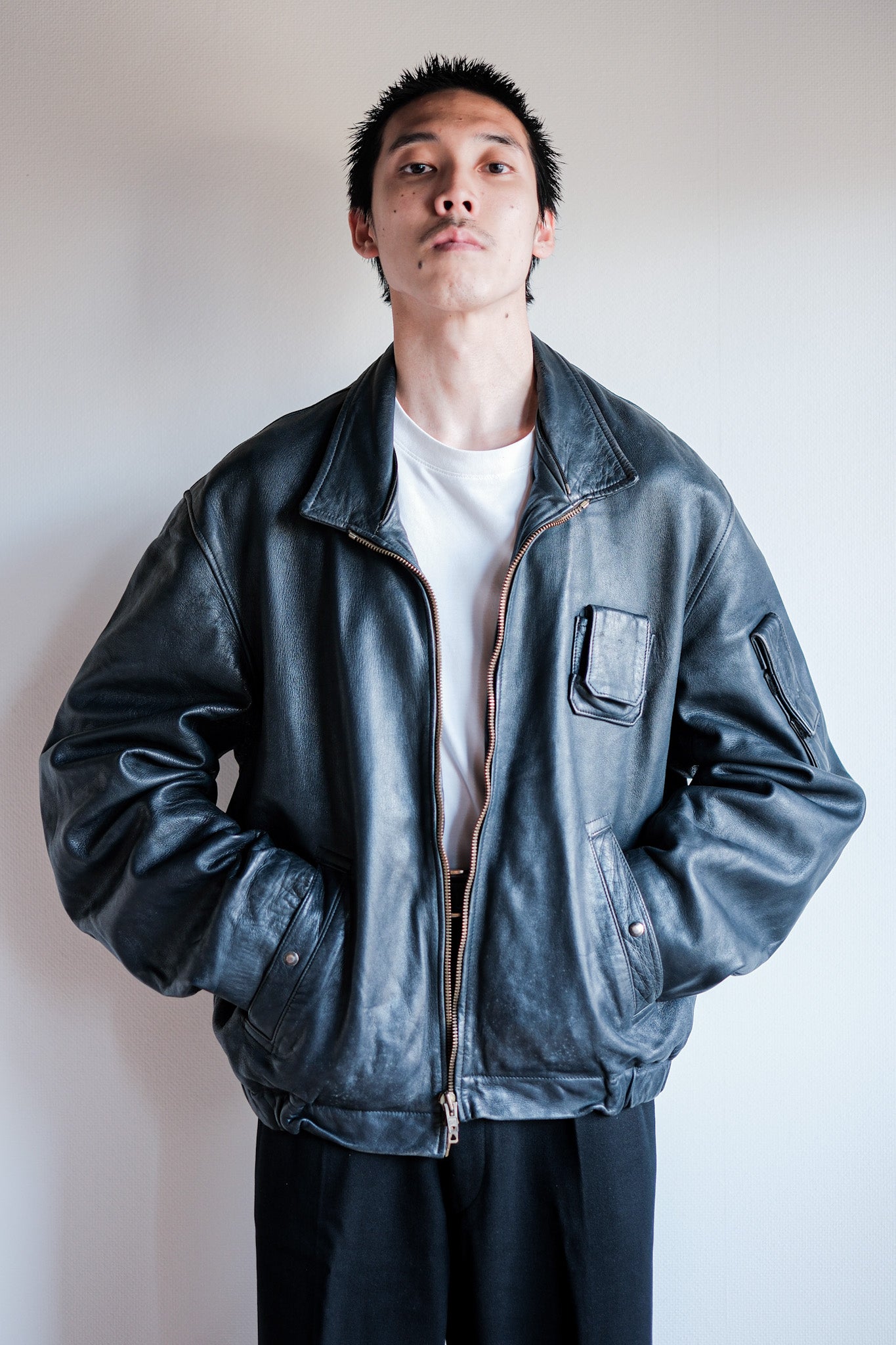 【~70's】French Air Force Pilot Leather Jacket Size.104L