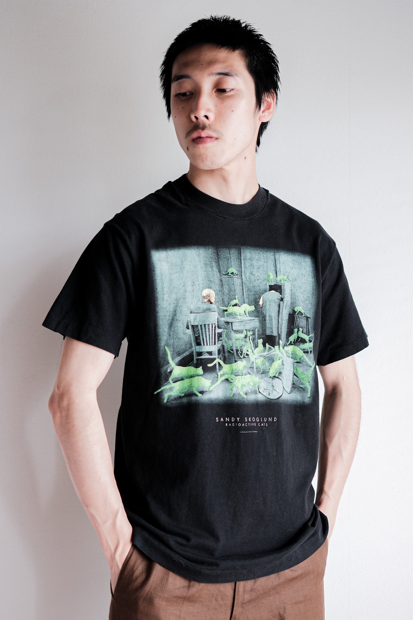 【~90's】Vintage Art Print T-shirt Size.M "Sandy Skoglund" "Radioactive Cats" "Made in U.S.A."