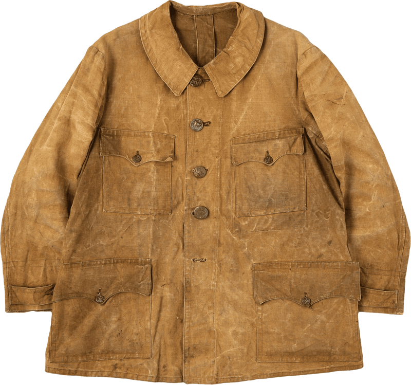 【~30’s】French Vintage Linen Canvas Hunting Jacket With Chin Strap