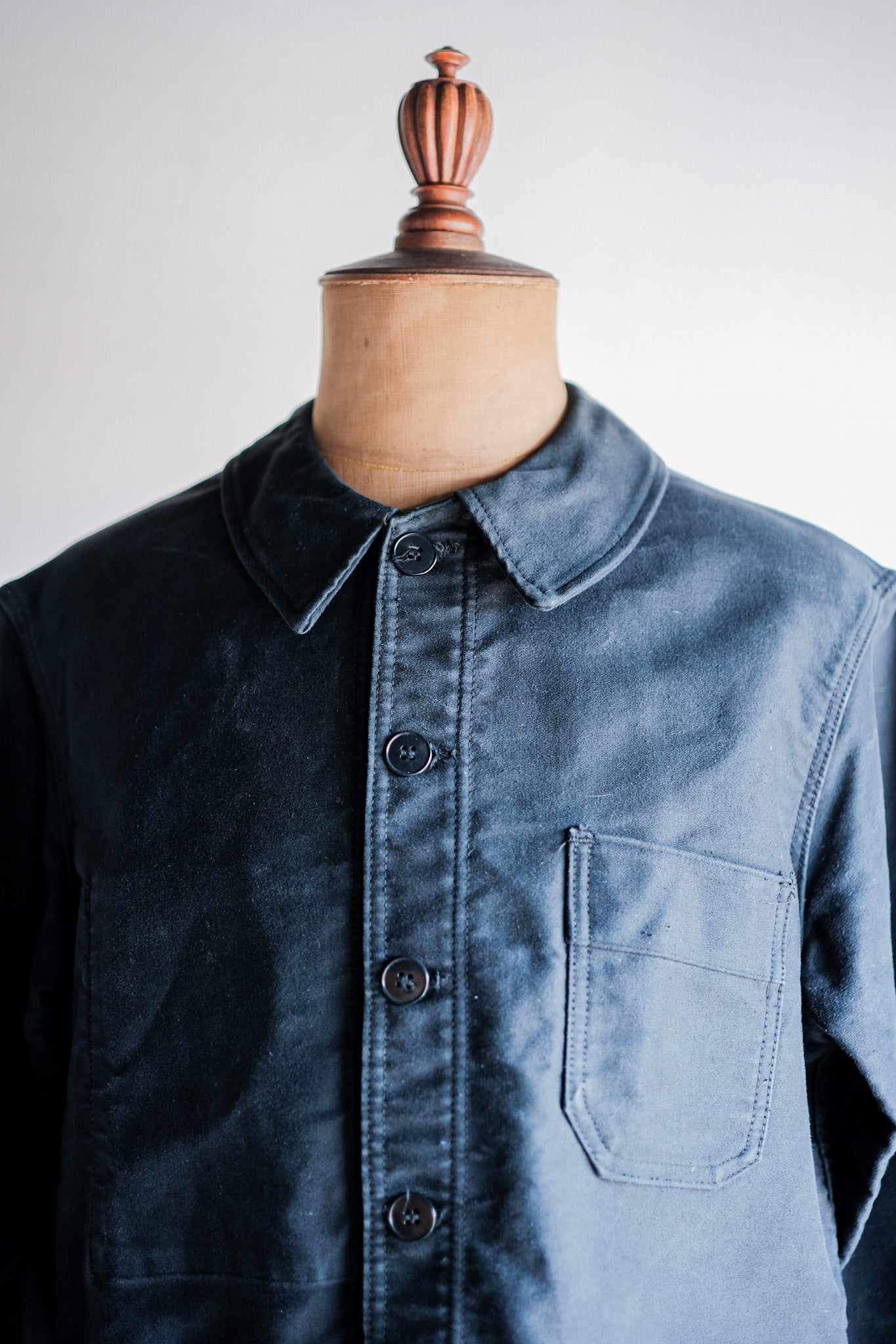 【~60's】French Vintage Black Moleskin Work Jacket "Le Mont St. Michel"