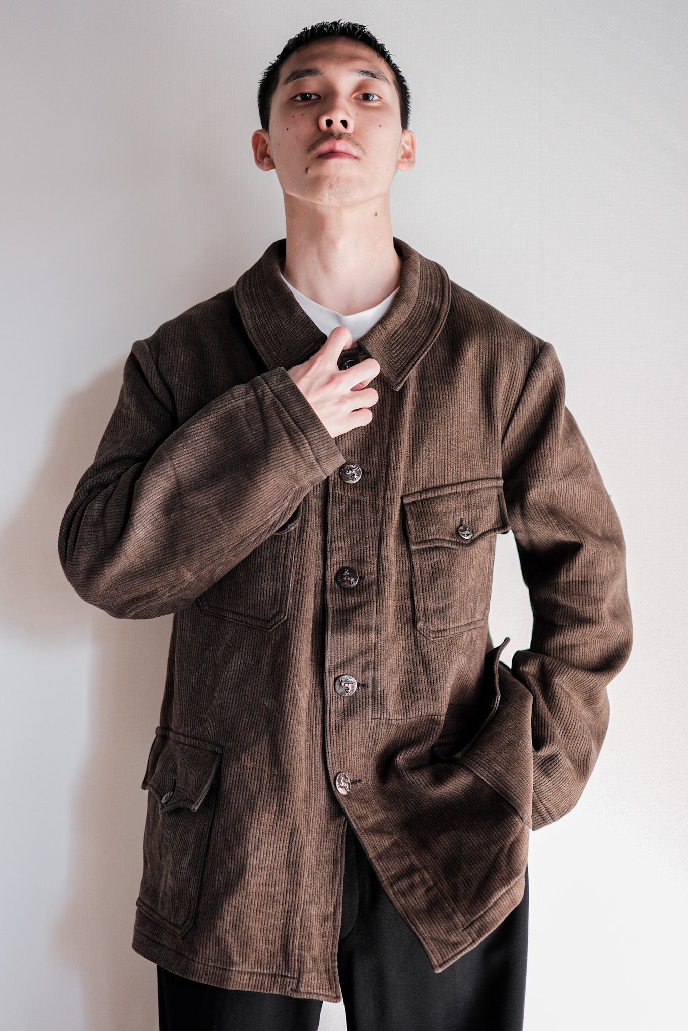 【~50's】French Vintage Brown Salt & Pepper Cotton Pique Hunting Jacket