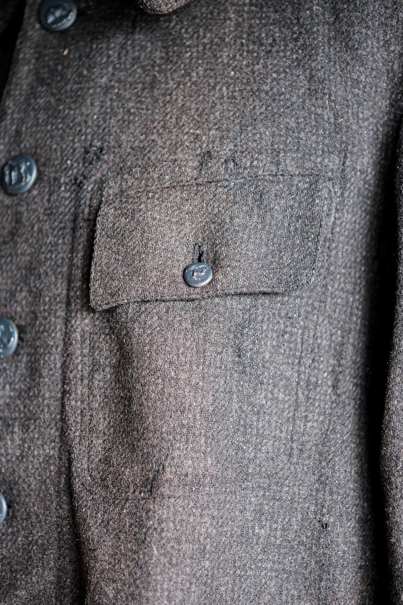 【~30's】French Vintage Gray Wool Hunting Jacket With Chin Strap "Boro"