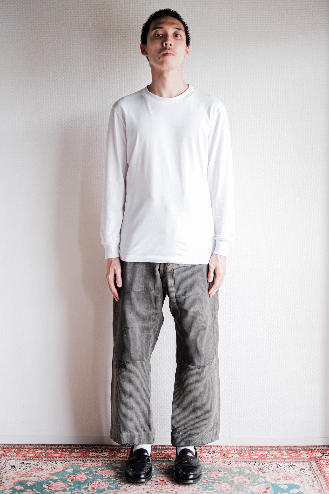 【~40's】French Vintage Gray Cotton Pique Work Pants "Patchwork"