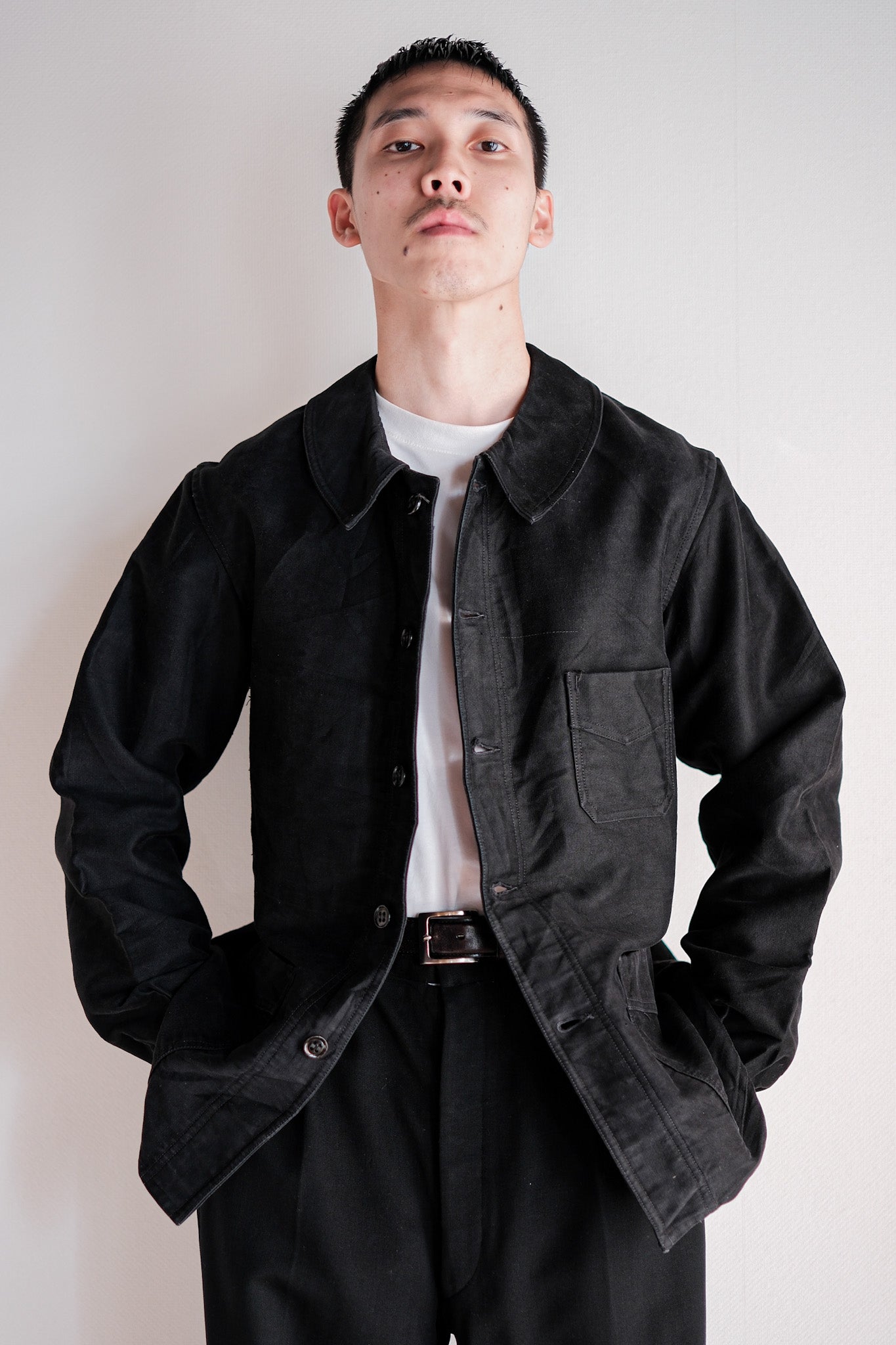 【~30's】French Vintage Black Moleskin Work Jacket "Le Mont St. Michel"