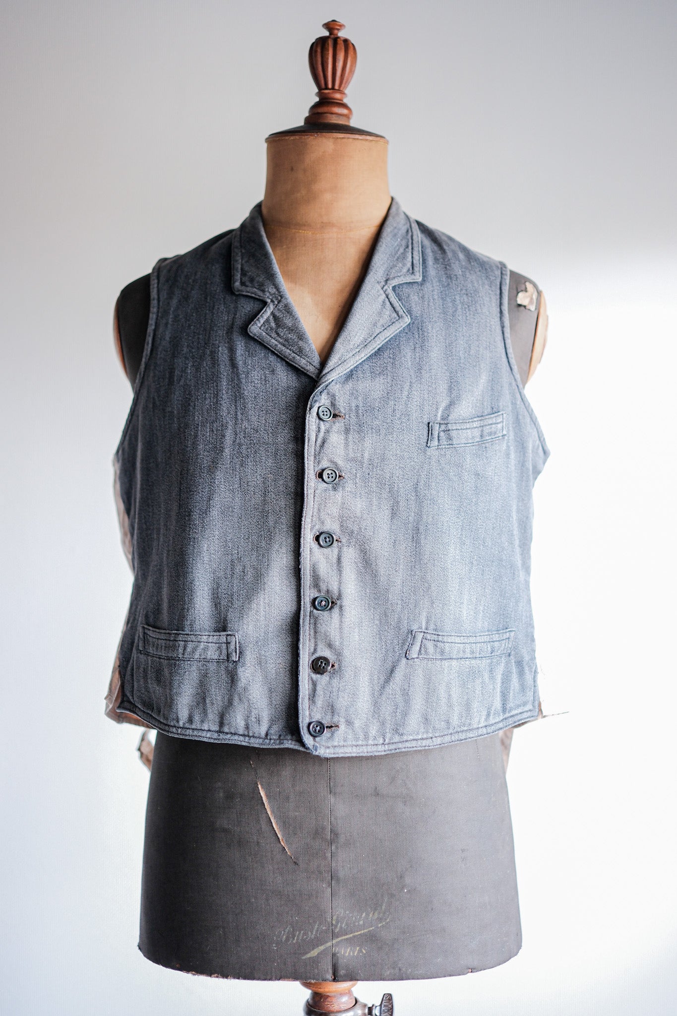 【~30's】French Vintage Salt & Pepper Cotton Work Gilet