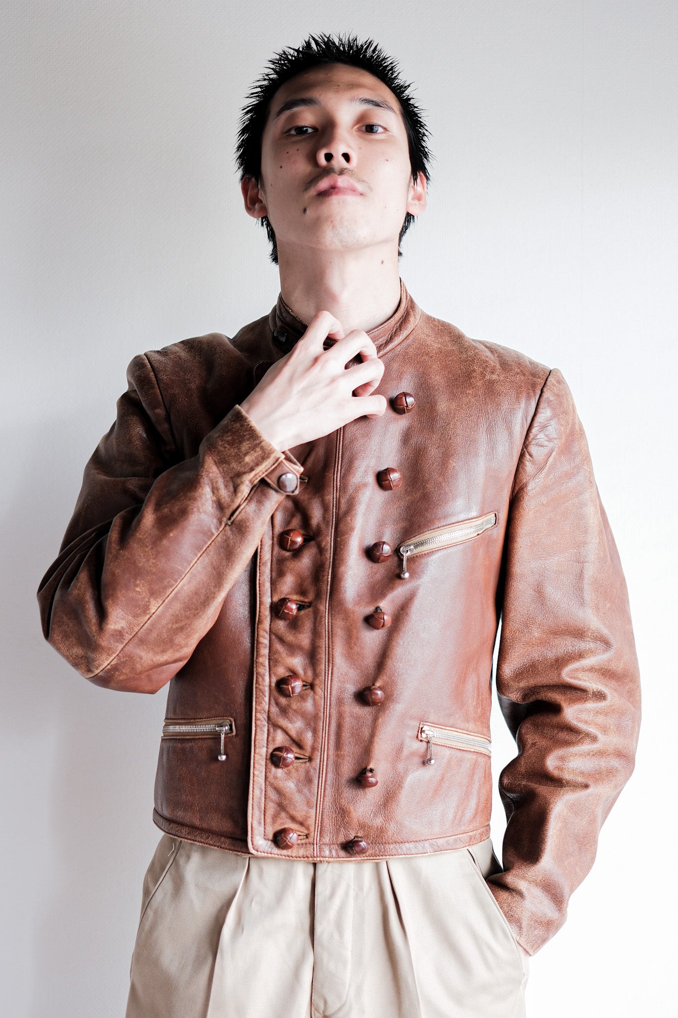 【~30's】German Vintage Double Breasted Motorcycle Leather Jacket