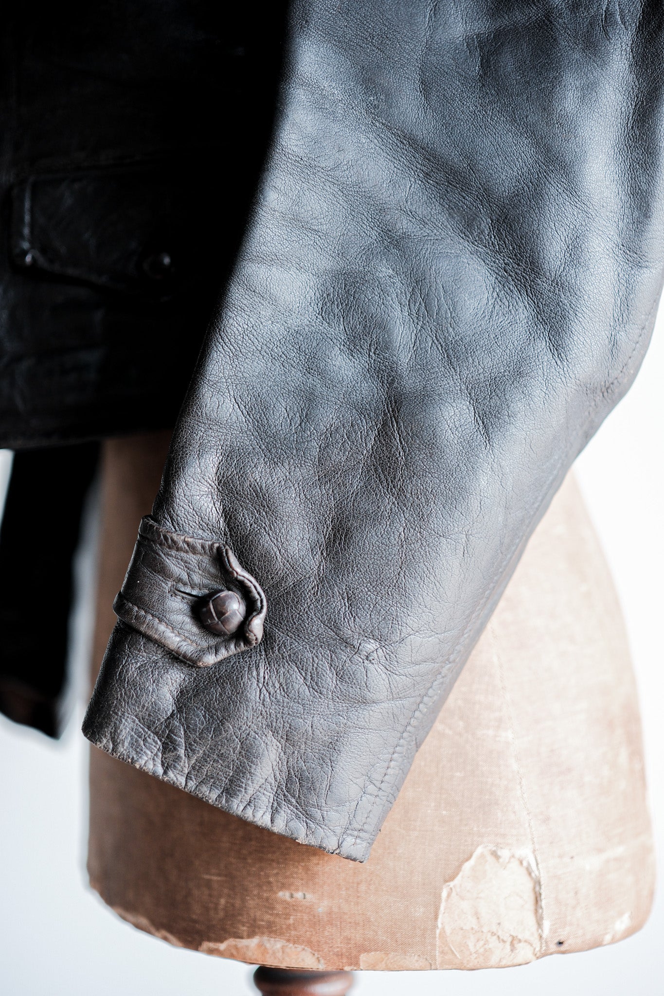 【~40's】German Vintage Double Breasted Motorcycle Leather Jacket