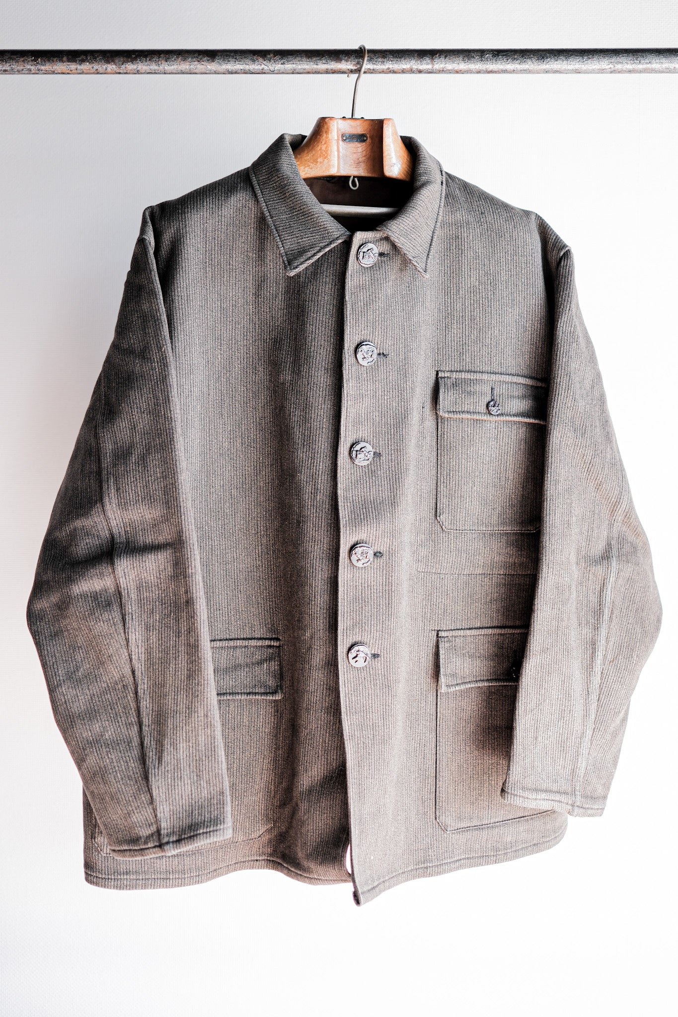 【~60's】French Vintage Brown Salt & Pepper Cotton Pique Hunting Jacket Size.56 "Le Mont St. Michel"