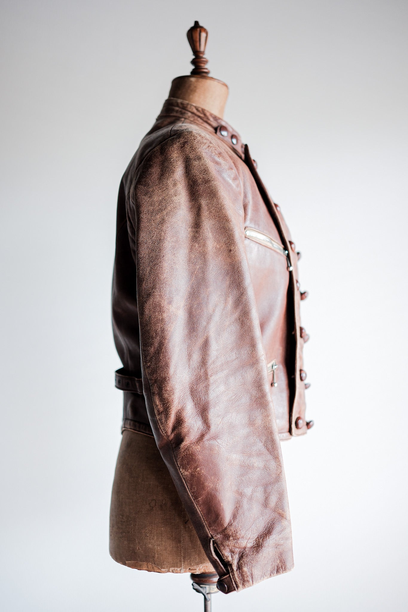 【~30's】German Vintage Double Breasted Motorcycle Leather Jacket