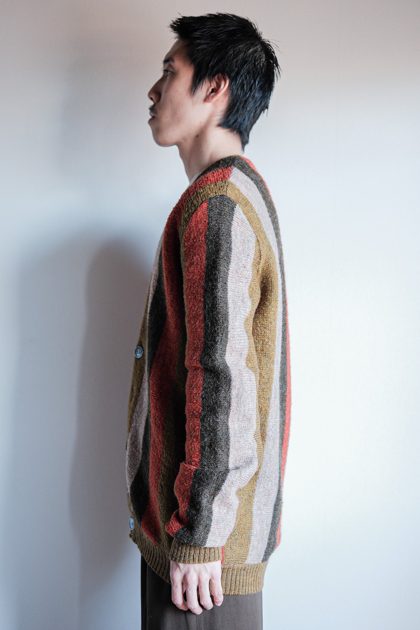 【~80's】Italian Vintage Wool Mix Multi Striped Cardigan