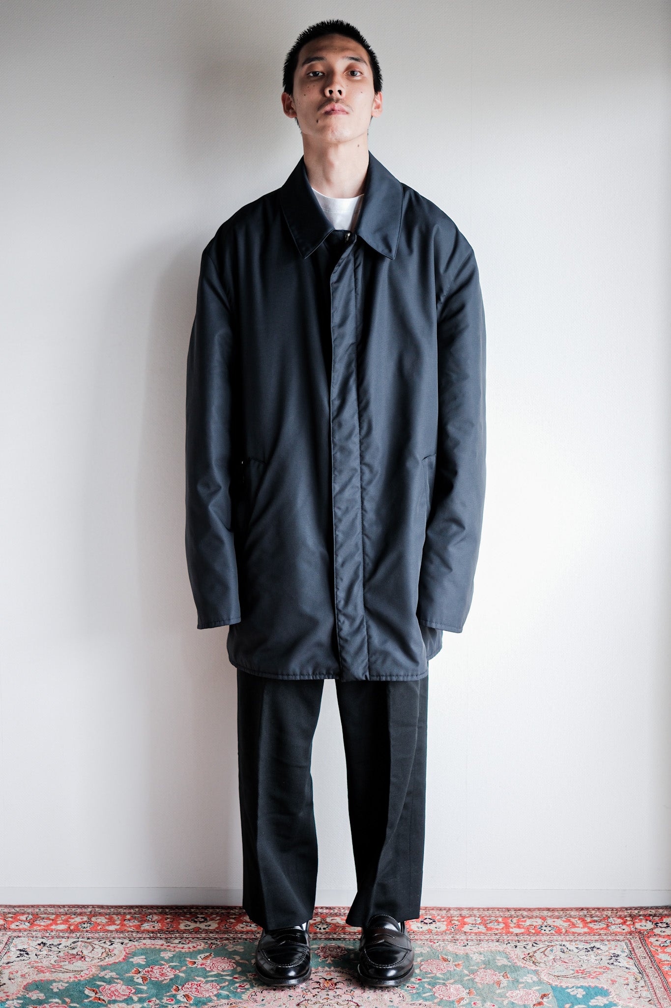【~90's】Old Hermès Paris Navy Polyamide Harf Coat Size.56
