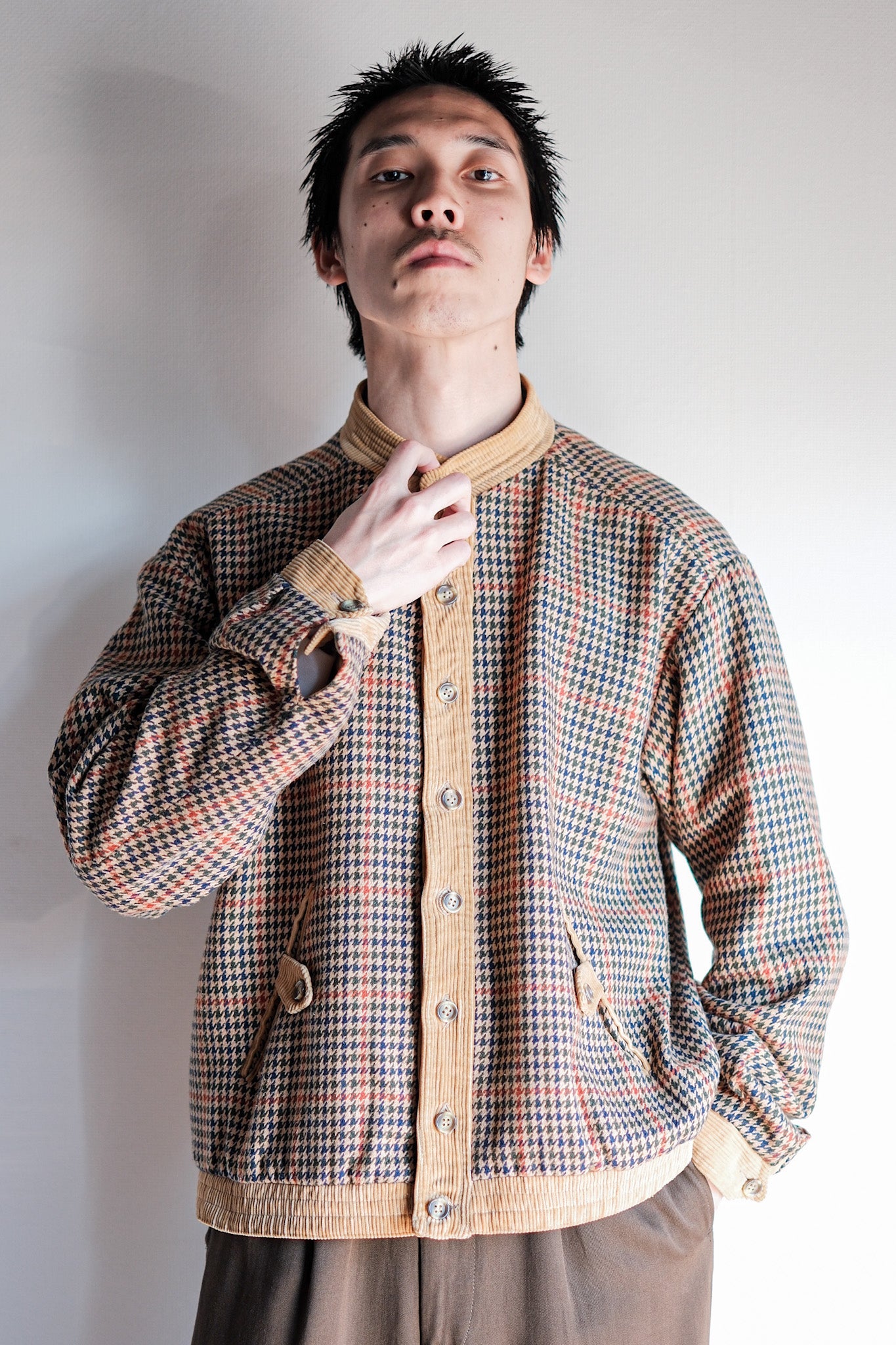 【~70's】British Vintage Houndstooth Wool Mix Jacket Size.38R "JAEGER"