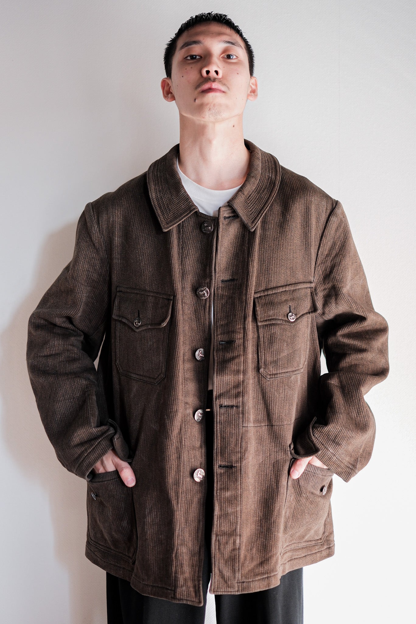 【~50's】French Vintage Brown Salt & Pepper Cotton Pique Hunting Jacket