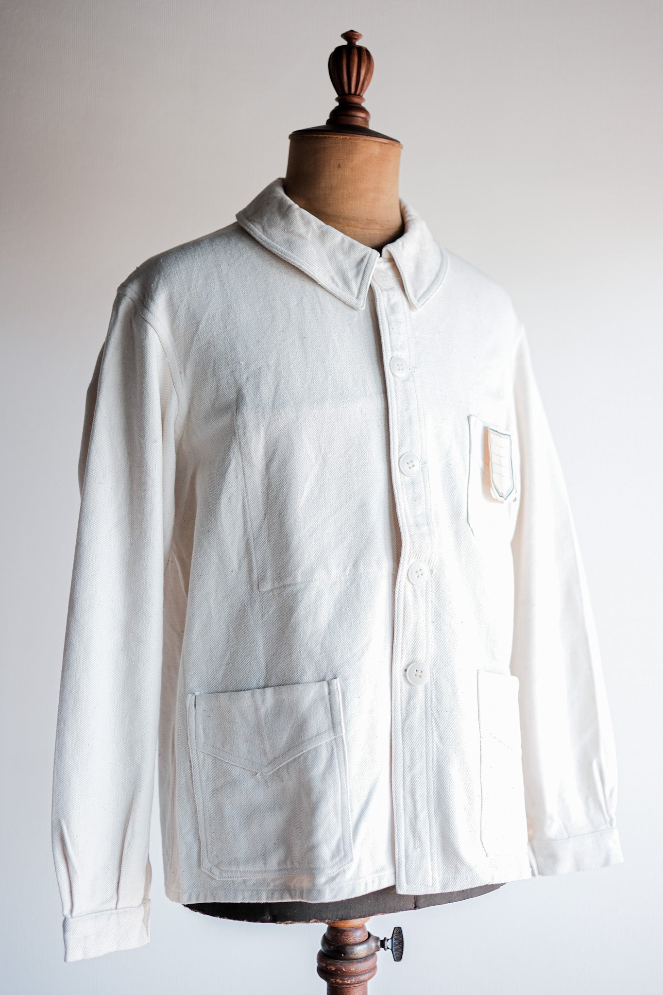 【~40's】French Vintage White Cotton Twill Work Jacket Size.48 "Dead Stock"