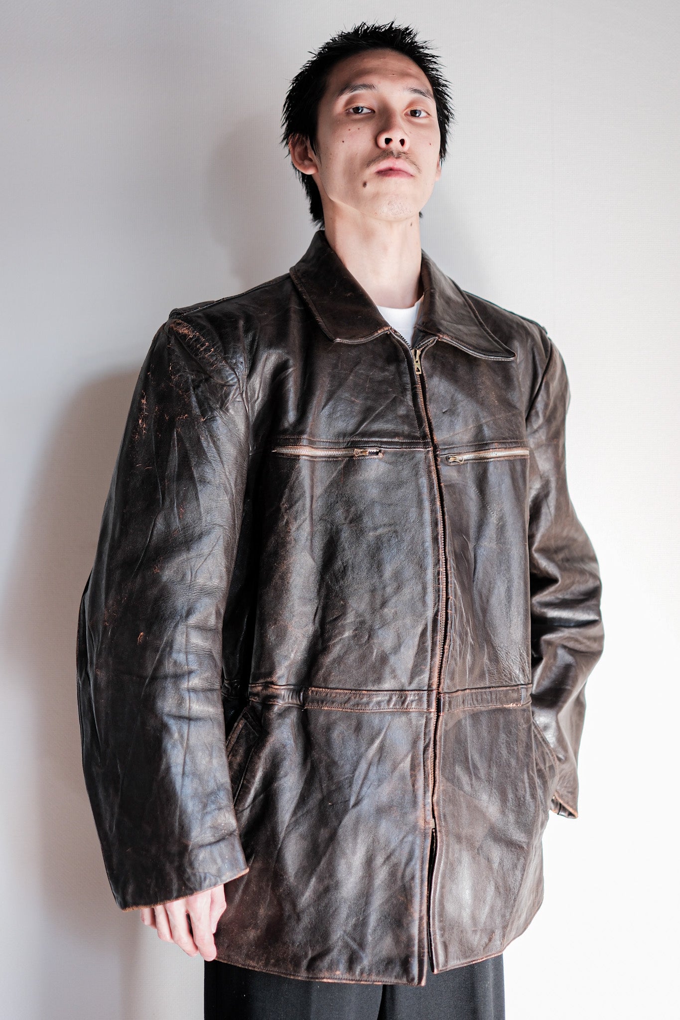 【~50's】French Vintage Cyclist Leather Jacket Size.52 "Adolphe Lafont"
