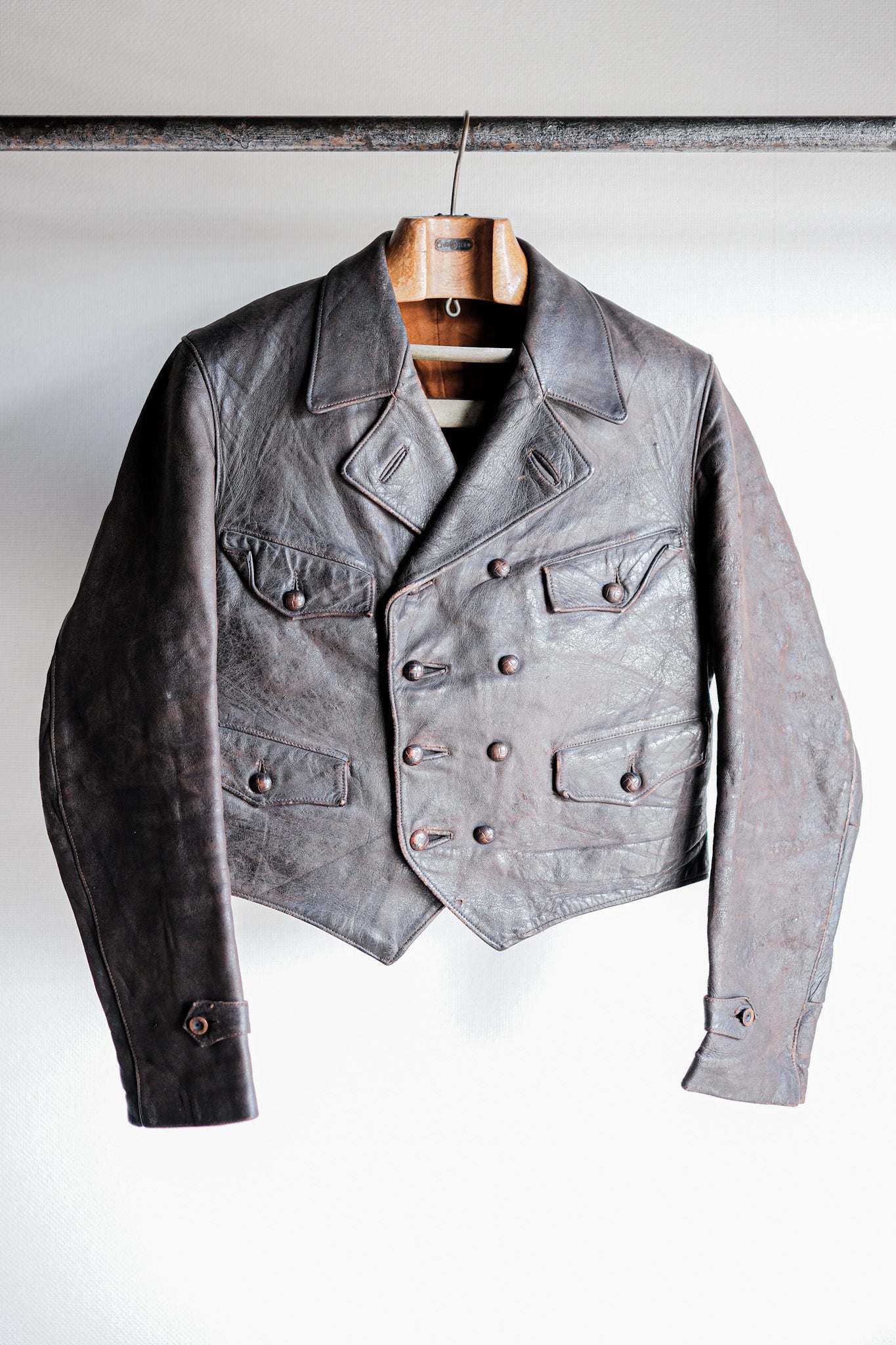 【~40's】German Vintage Double Breasted Motorcycle Leather Jacket