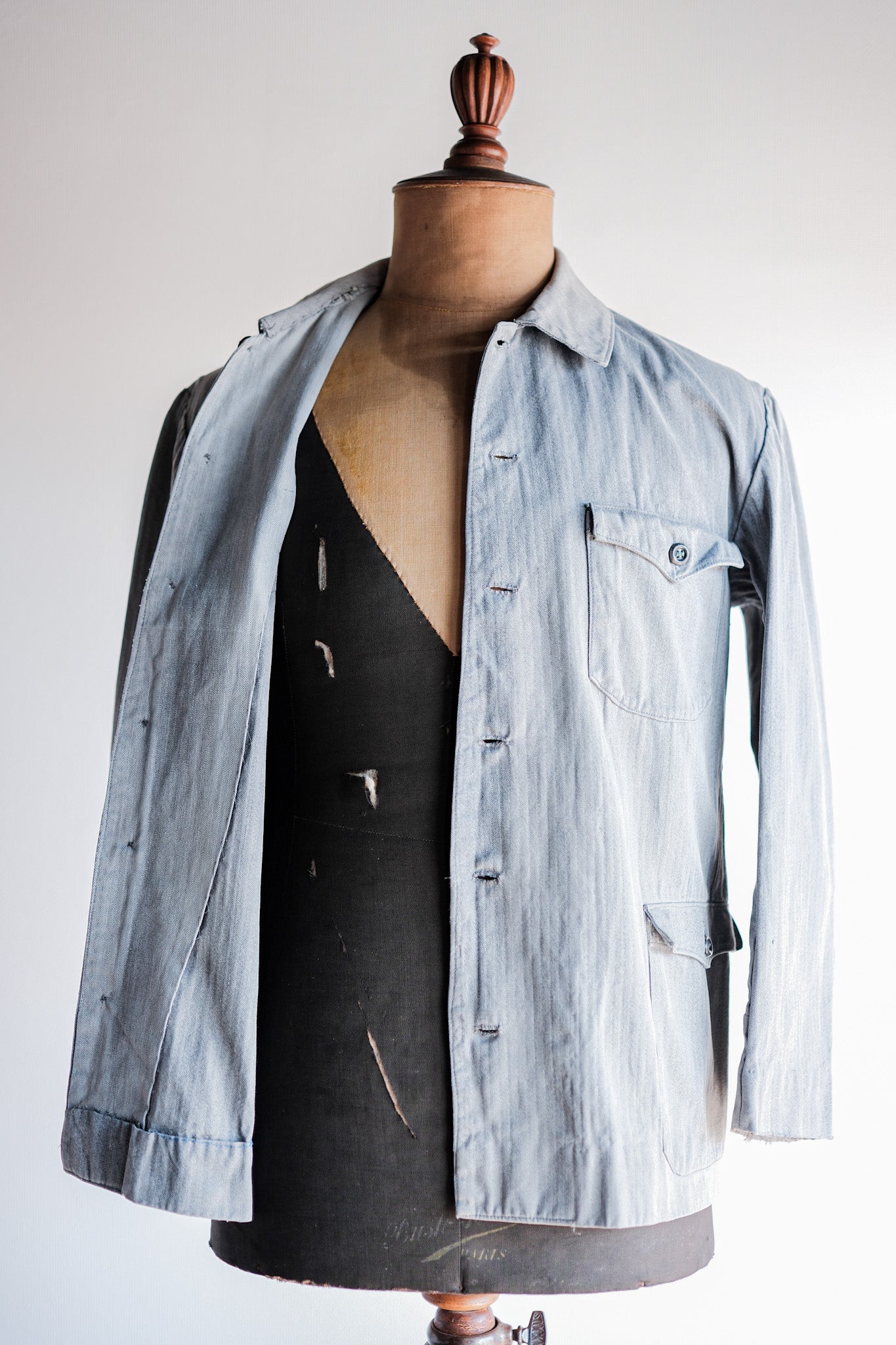 【~50's】Europe Vintage Salt & Pepper HBT Cotton Work Jacket "6 Buttons"