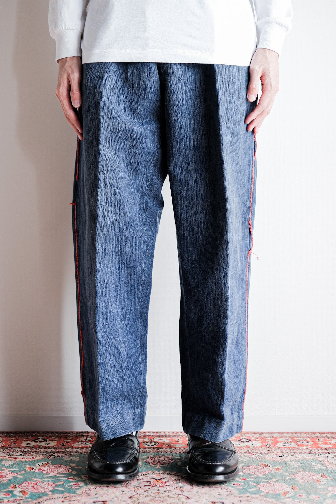 【Early 20th C】French Vintage Indigo HBT Linen Firefighter Trousers