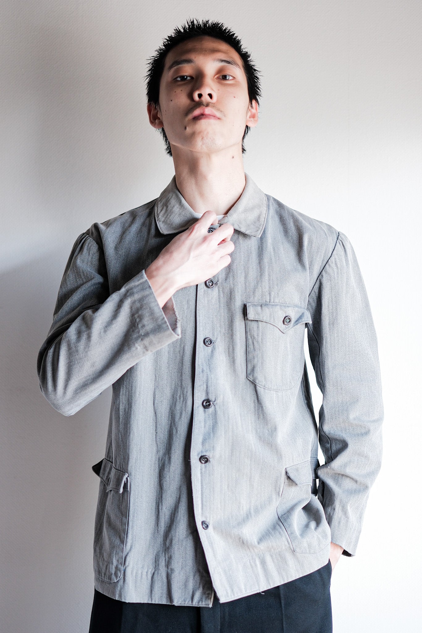 【~50's】Europe Vintage Salt & Pepper HBT Cotton Work Jacket "6 Buttons"