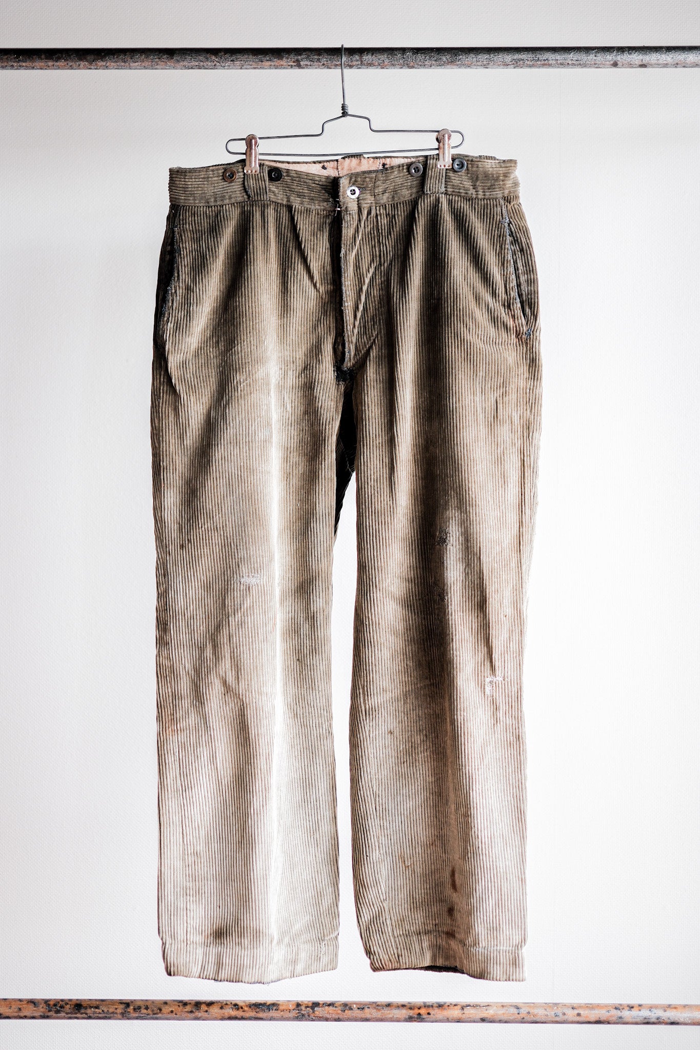 【~40's】French Vintage Brown Corduroy Work Pants "Boro"