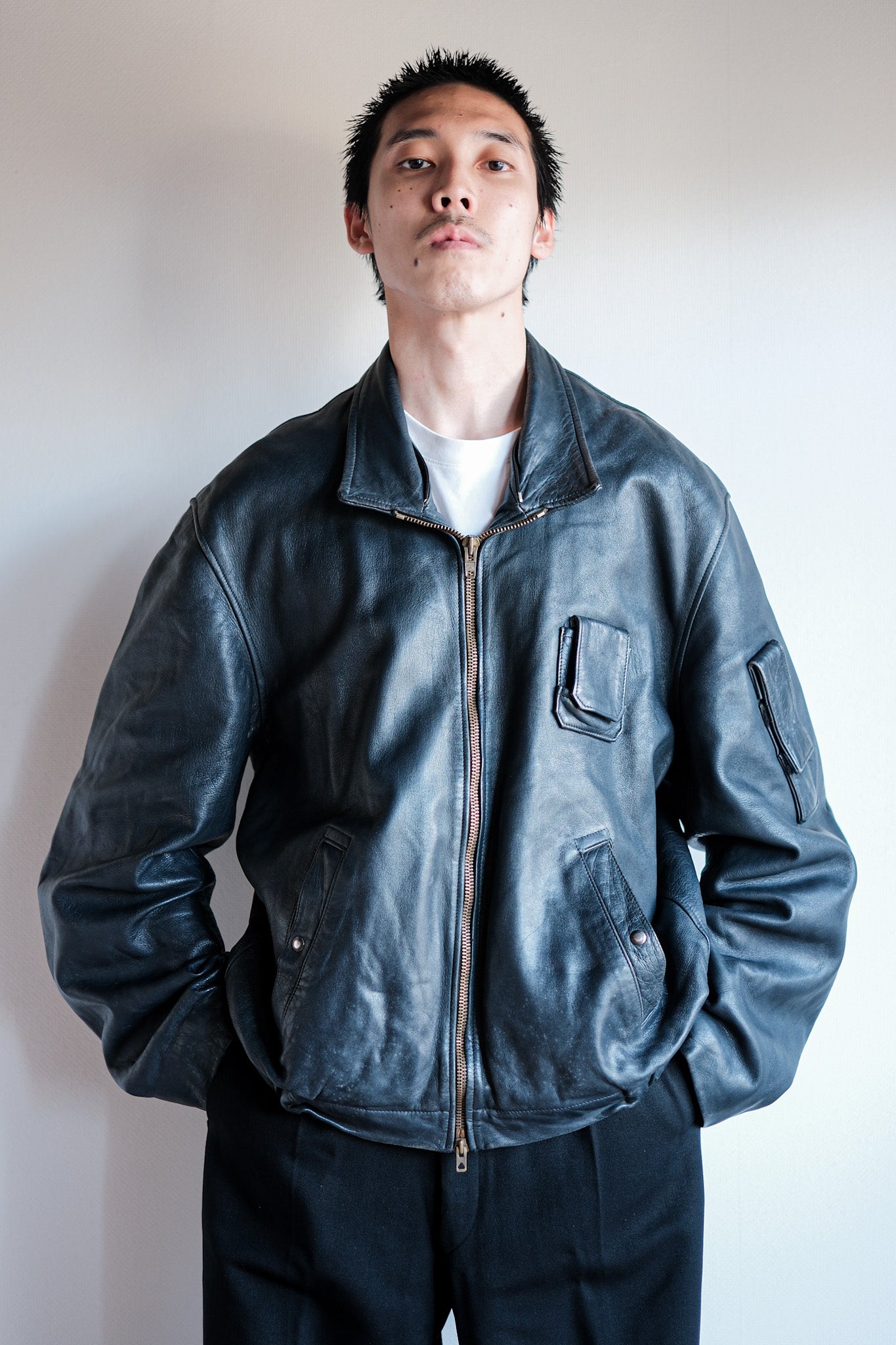 【~70's】French Air Force Pilot Leather Jacket Size.104L