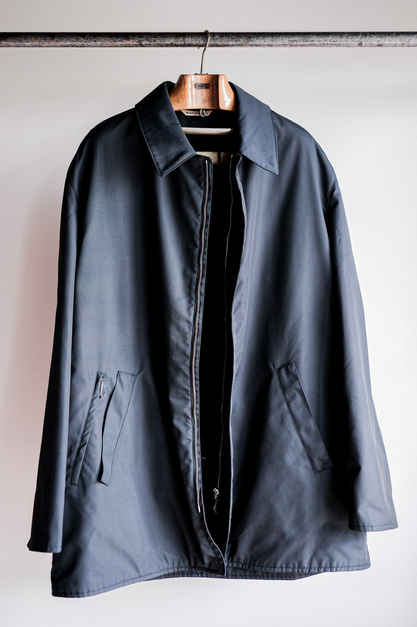 【~90's】Old Hermès Paris Navy Polyamide Harf Coat Size.56
